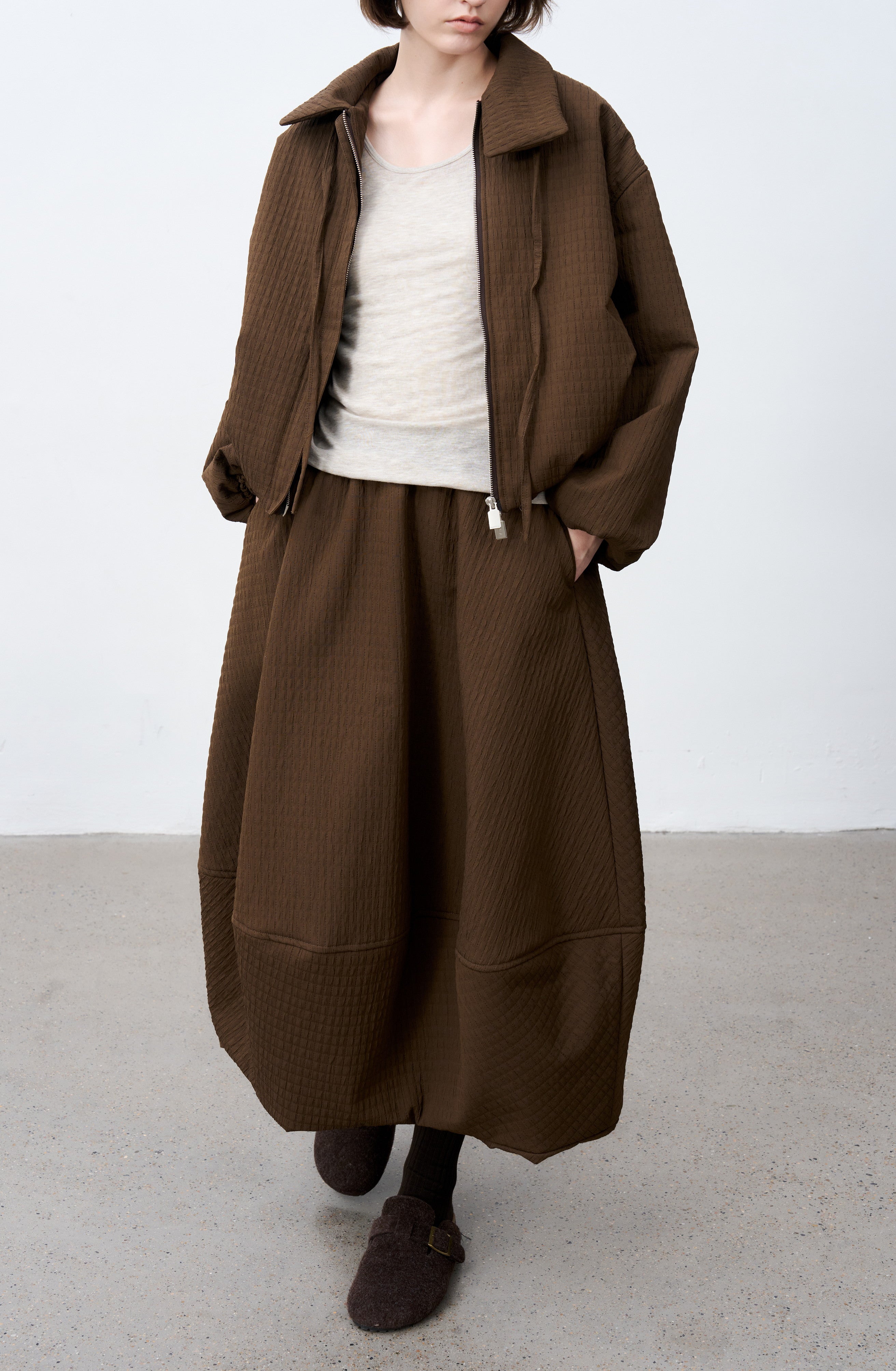 JACQUARD GRID BALLOON BLOUSON