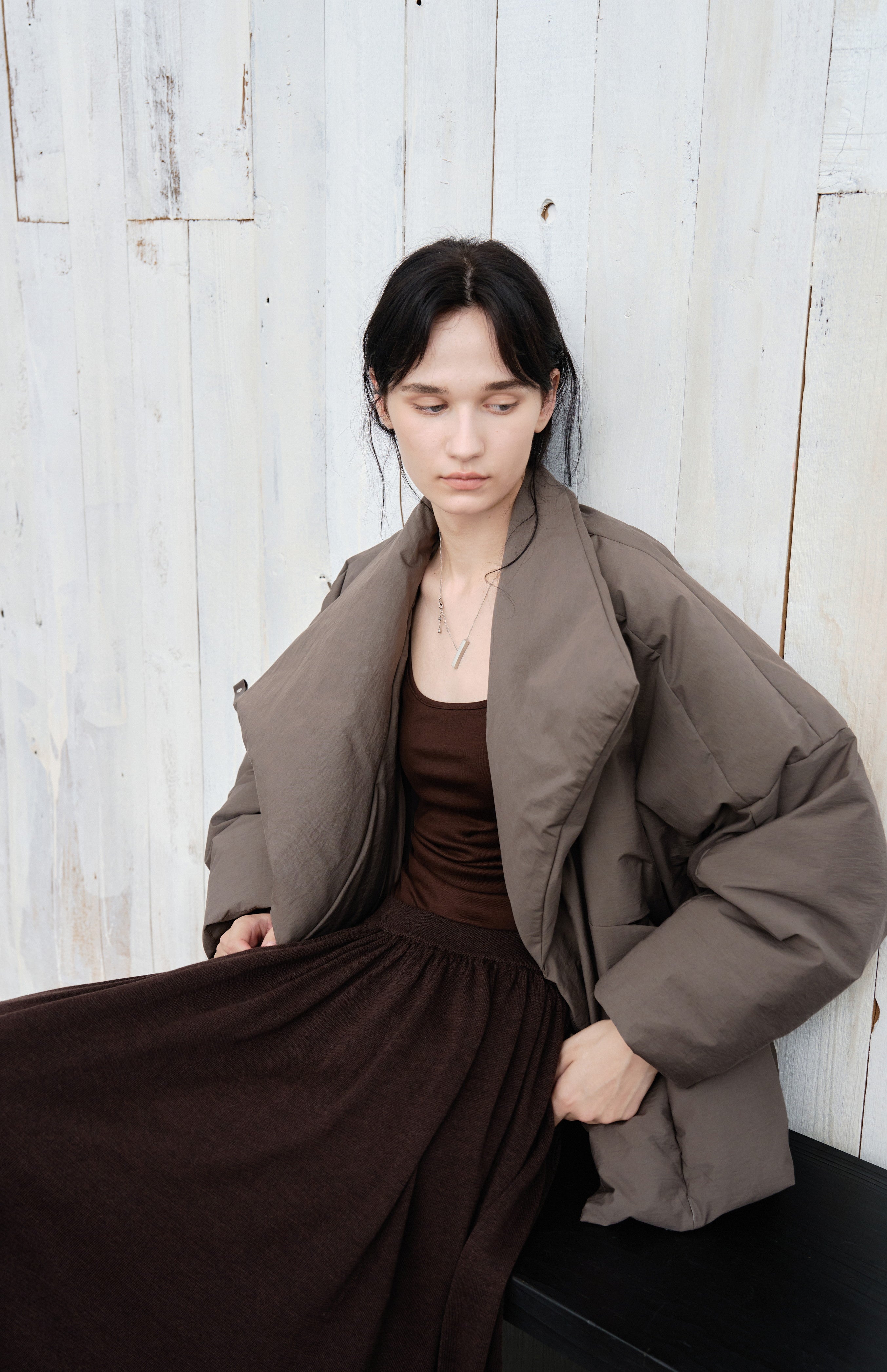 WRAP LAPEL ROUND DOWN / ラップラペルラウンドダウン