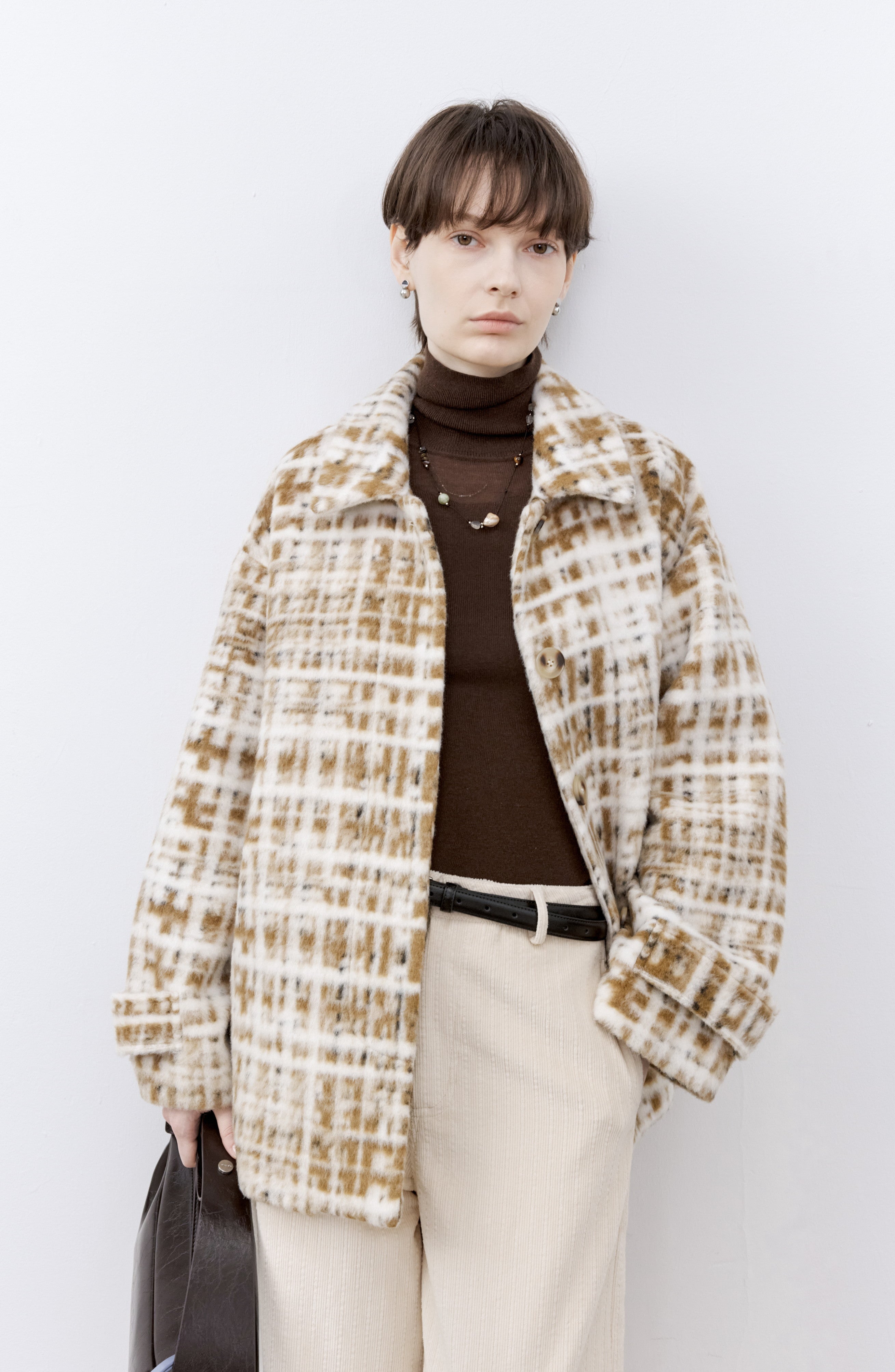 HAZY PLAID DESIGN SOFT JACKET