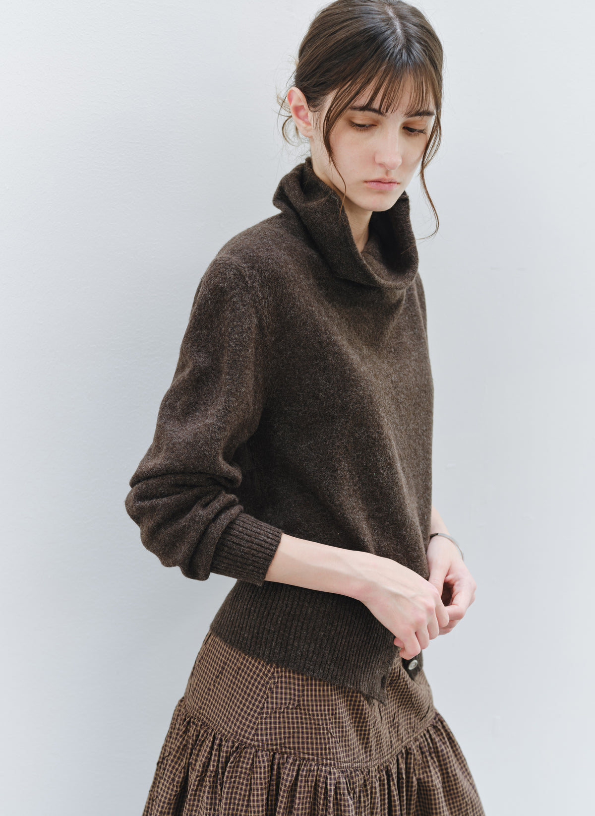 BUTTON HEM COWL SWEATER