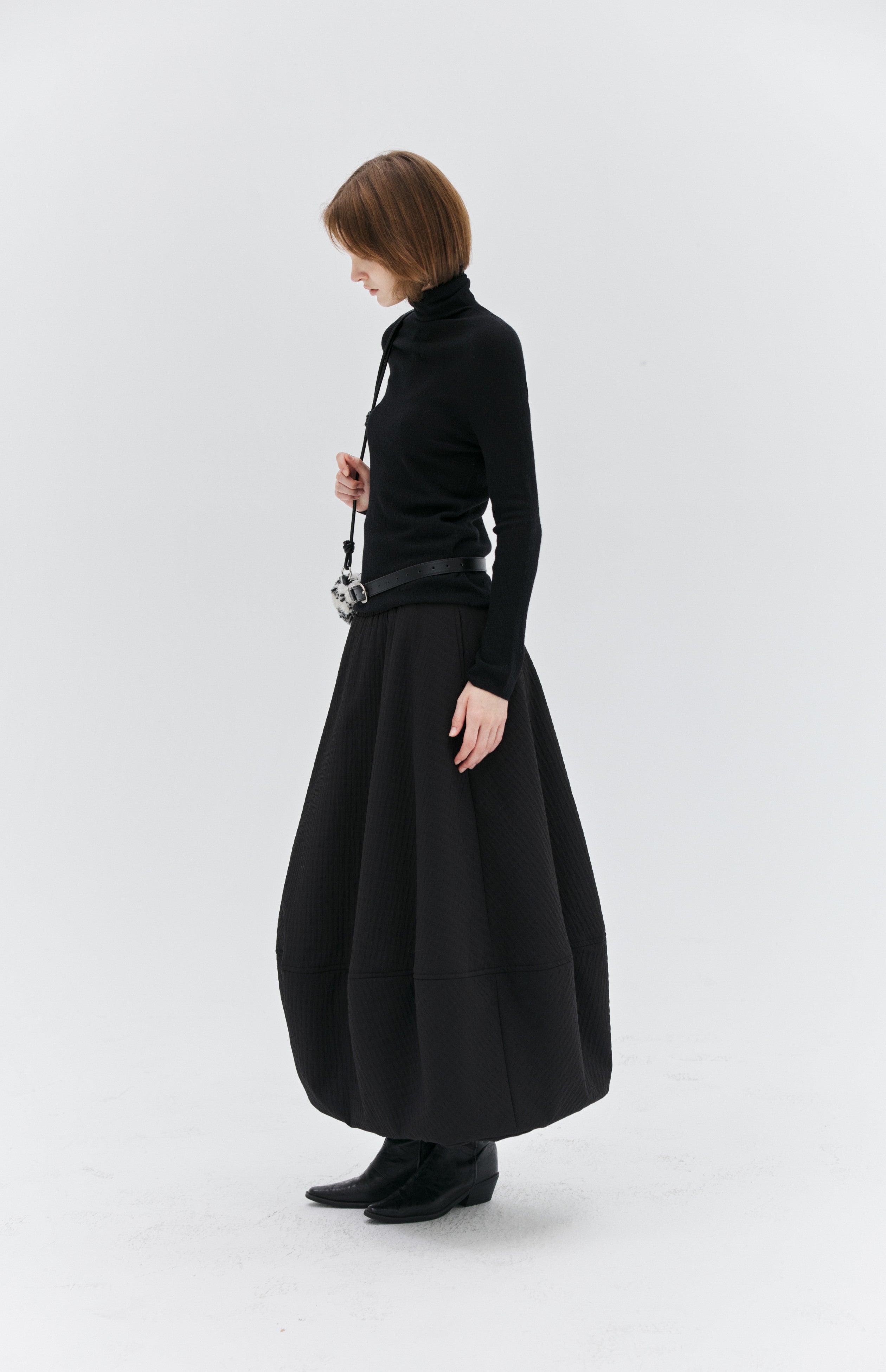 JACQUARD GRID BALLOON SKIRT