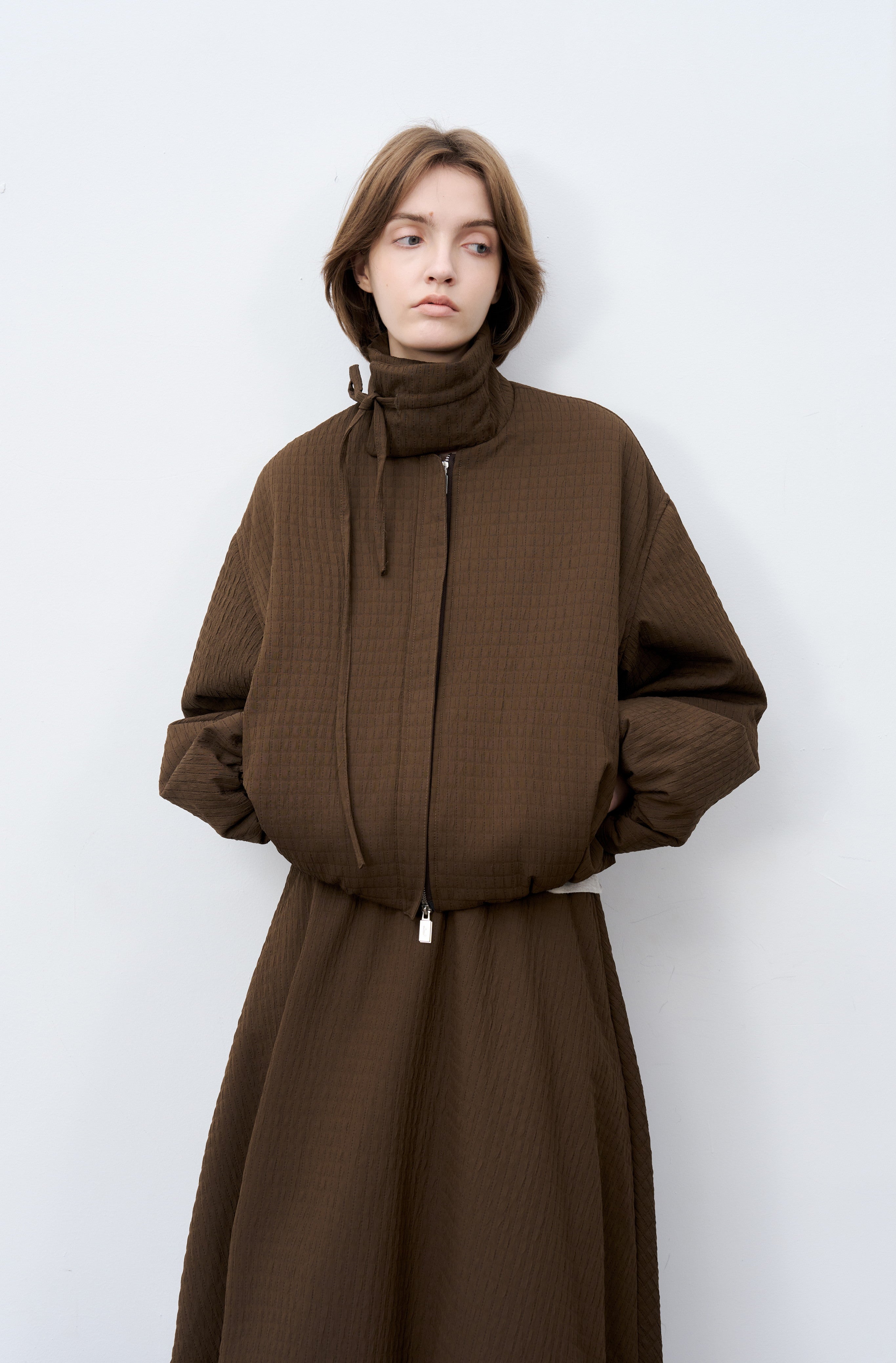 JACQUARD GRID BALLOON BLOUSON