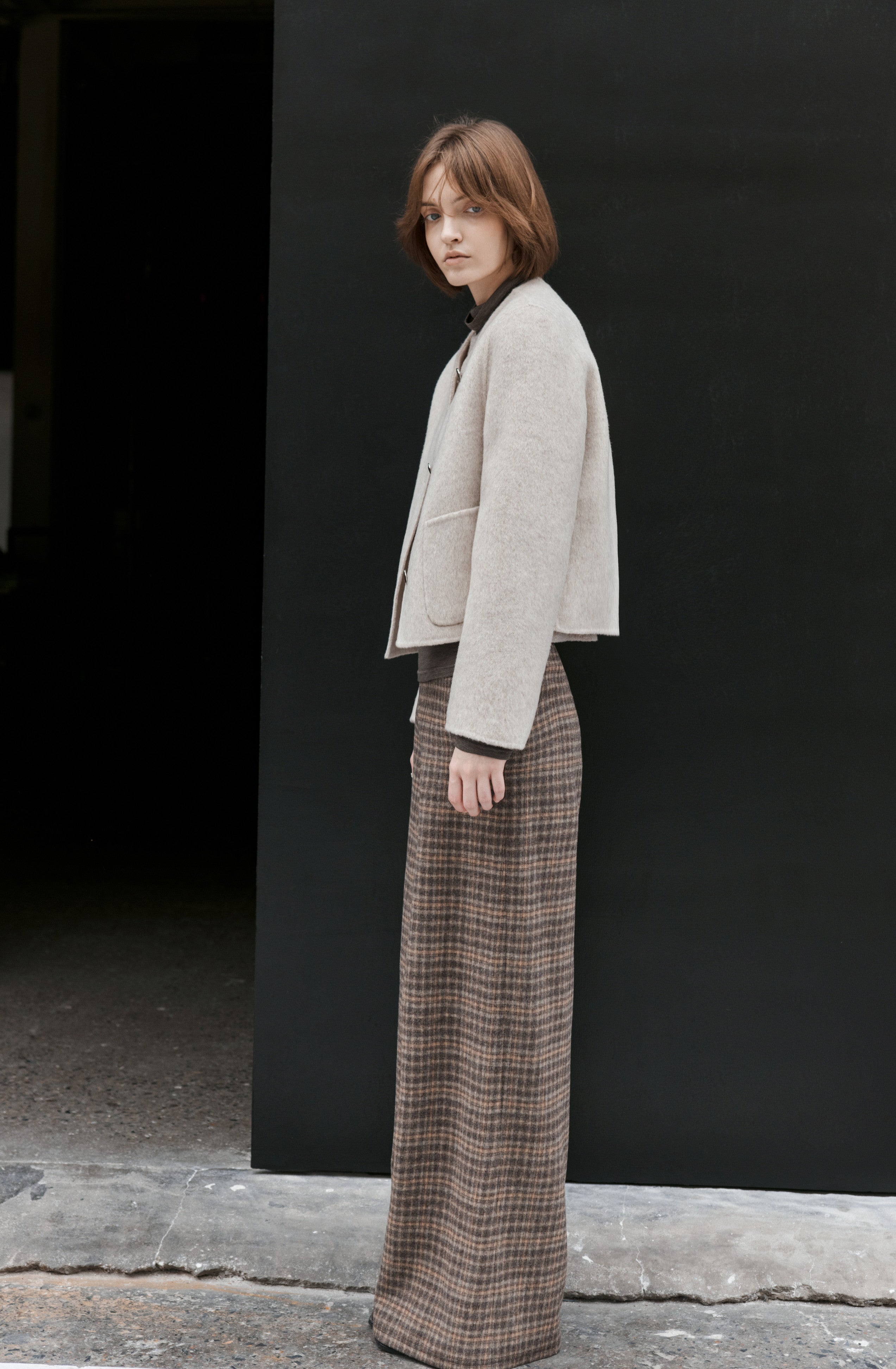 BRUSHED PLAID WIDE PANTS / 기모 체크 와이드 팬츠