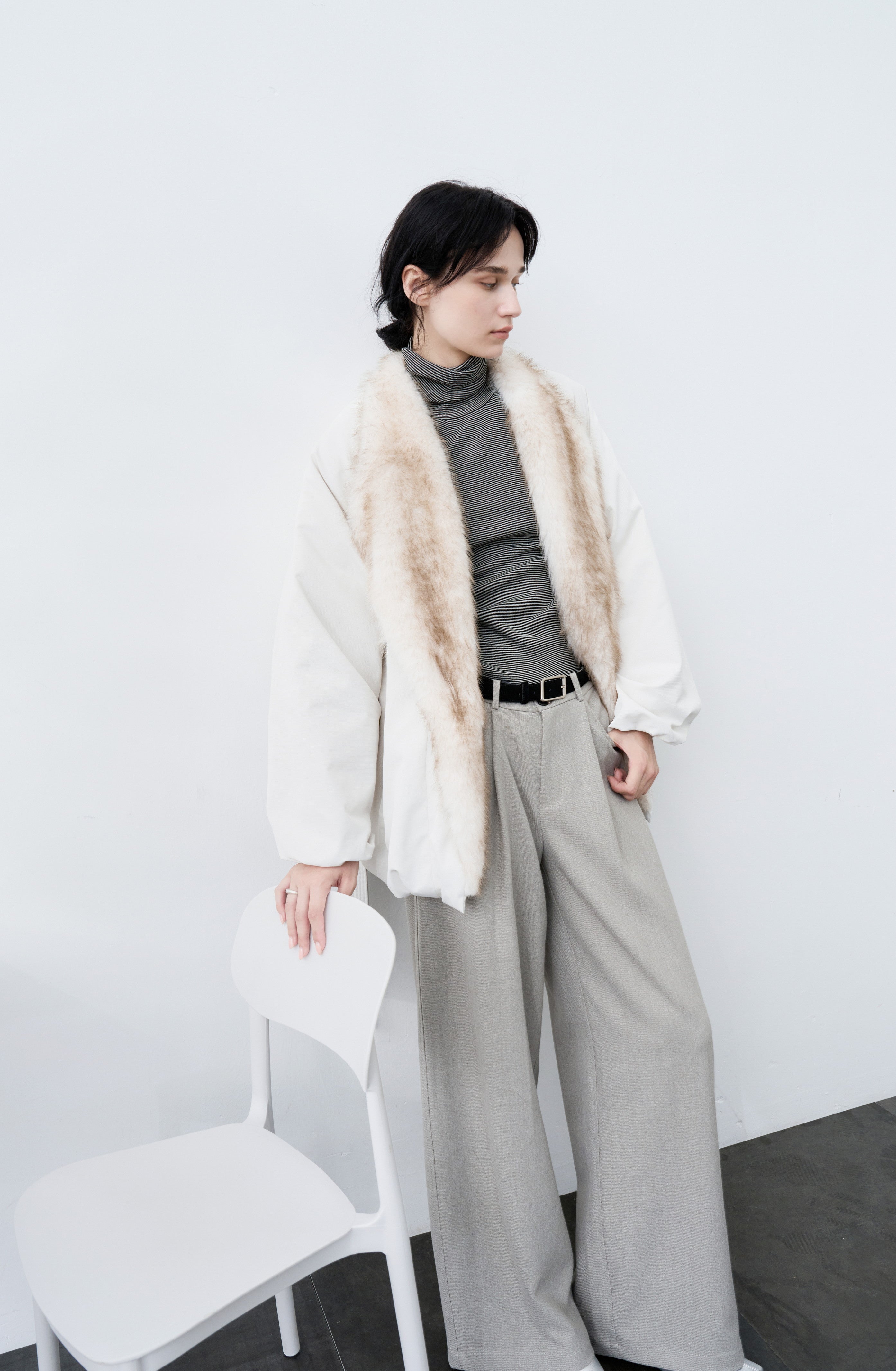 FUR LAPEL DRAPE DOWN