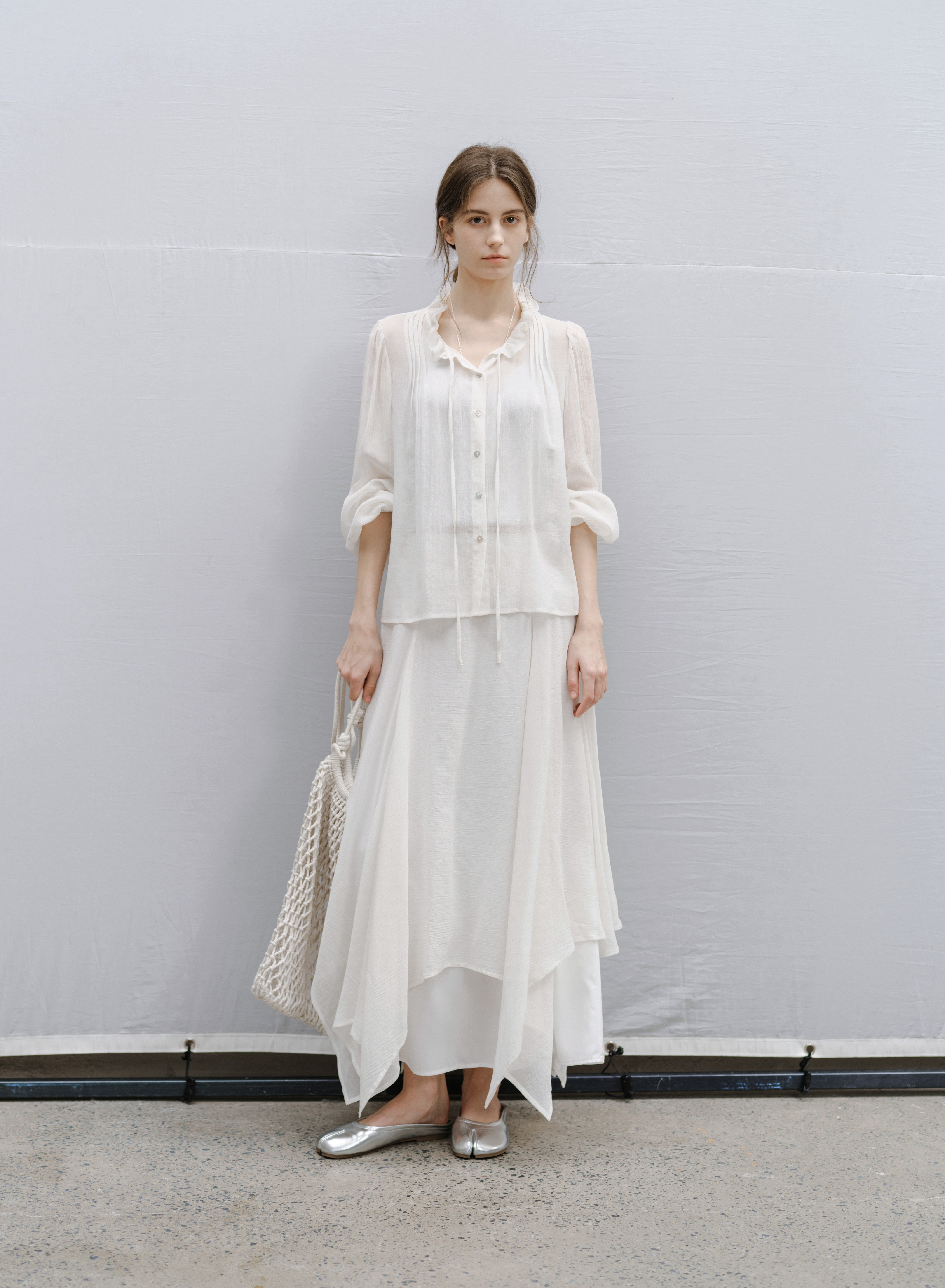 SHEER FRILL DRAPE BLOUSE / シアーフリルドレープブラウス