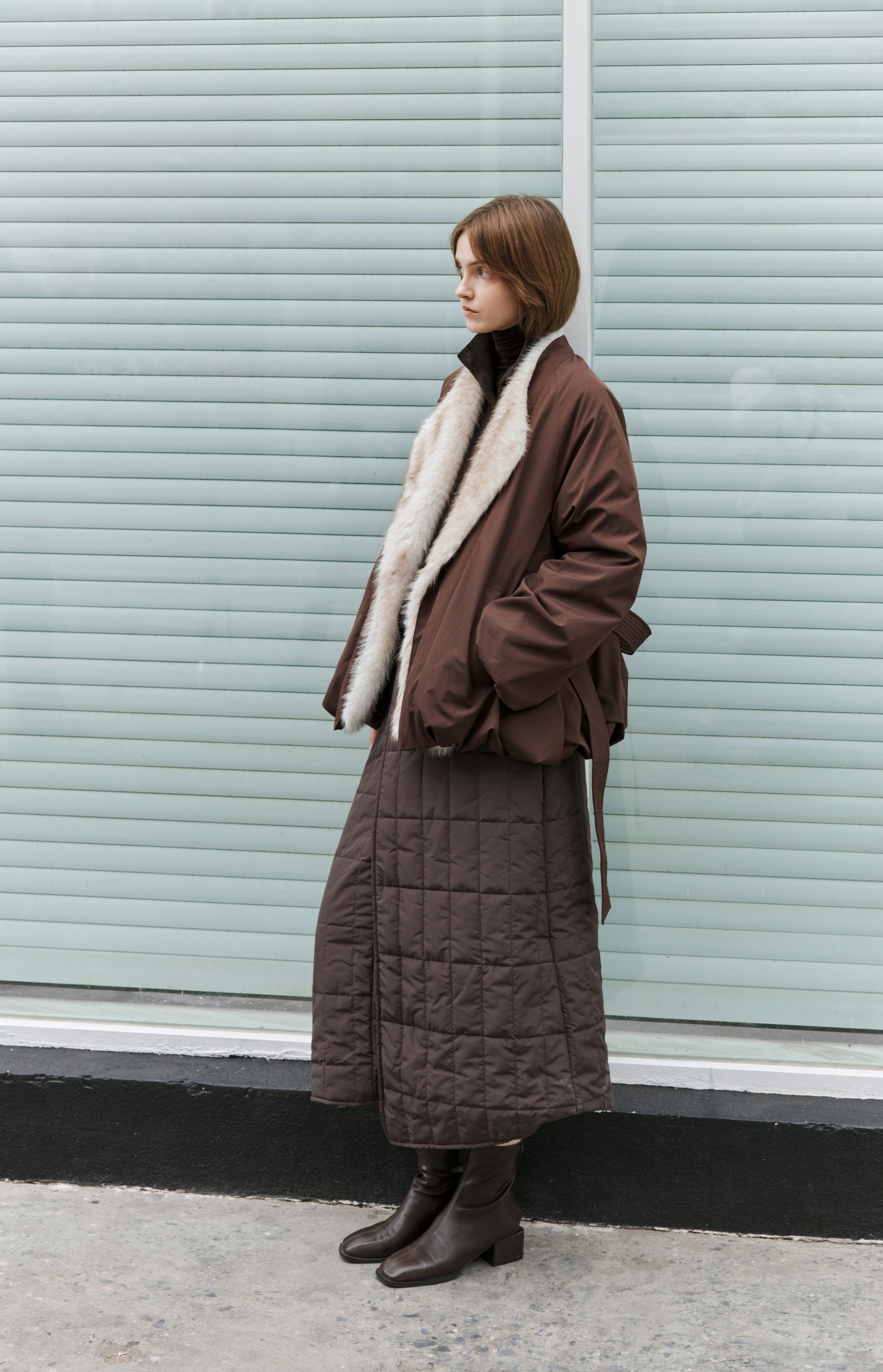 FUR LAPEL DRAPE DOWN