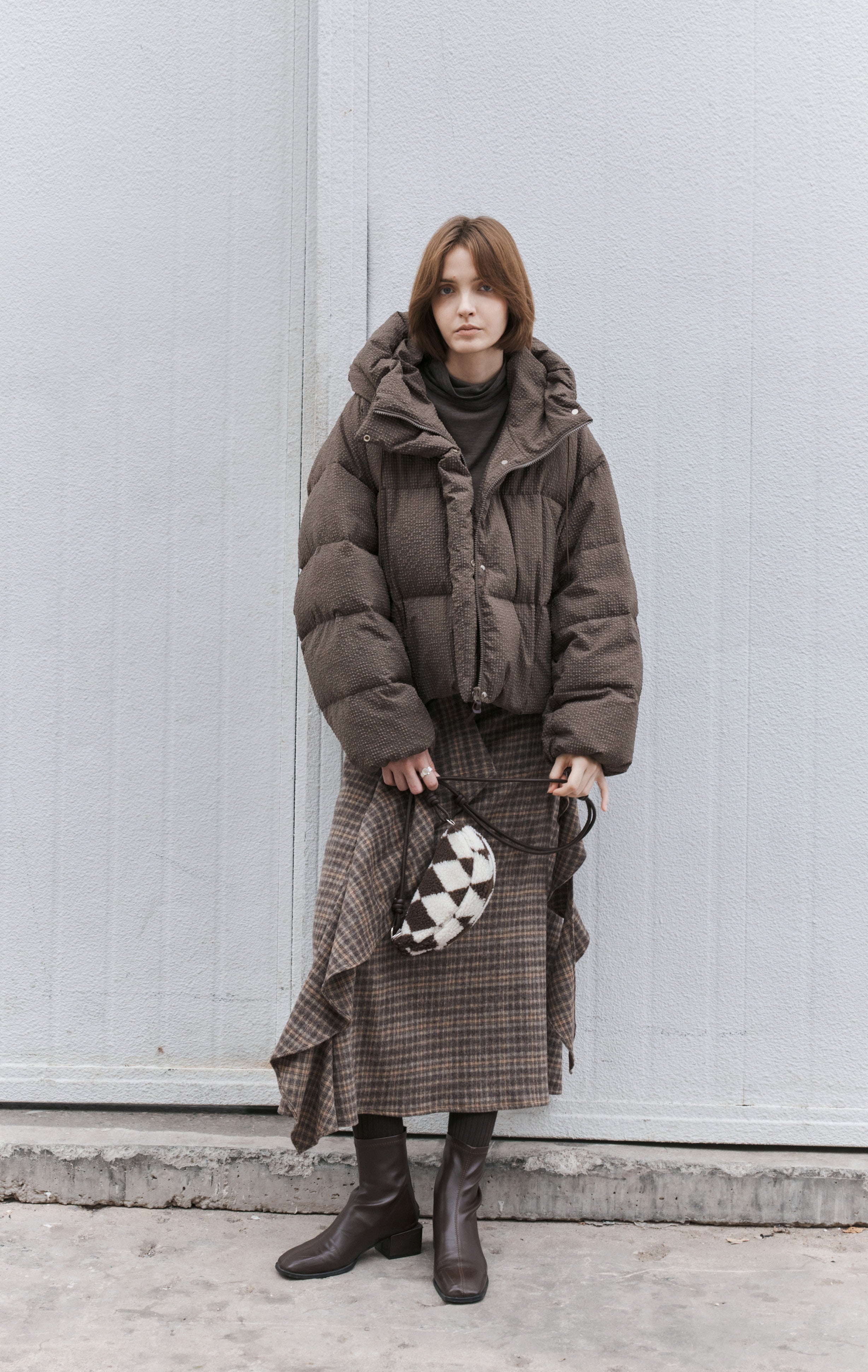 BRUSHED PLAID FRILL SKIRT / 기모 체크 프릴 스커트