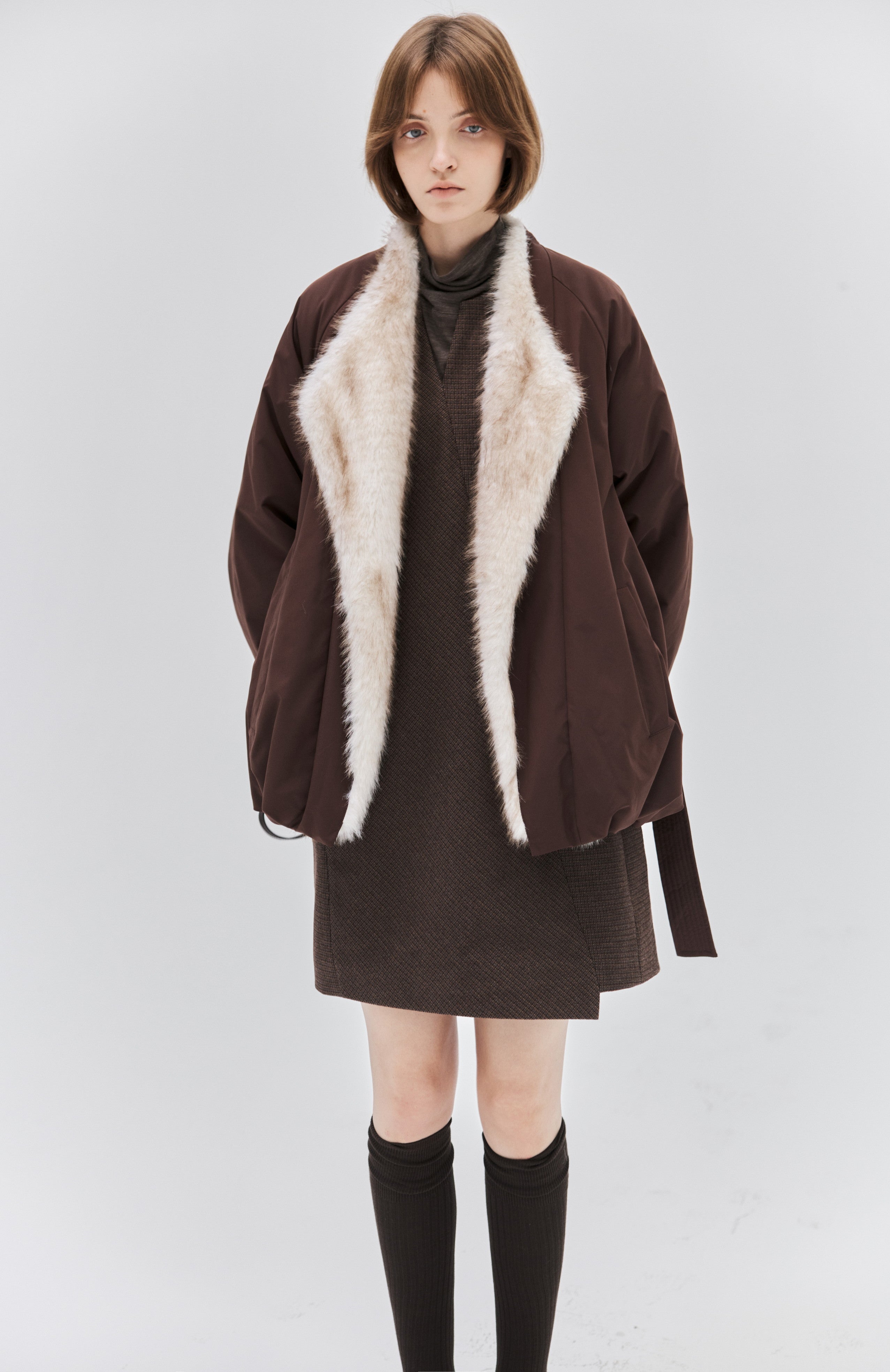 FUR LAPEL DRAPE DOWN