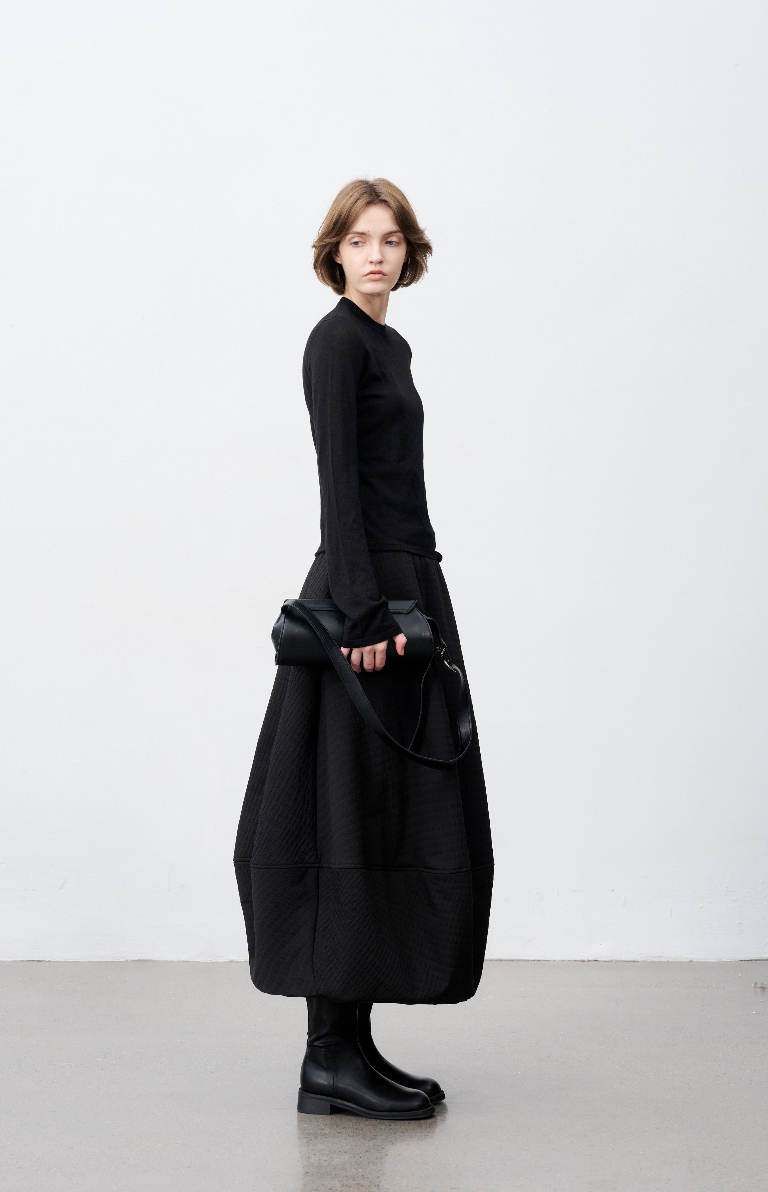 JACQUARD GRID BALLOON SKIRT