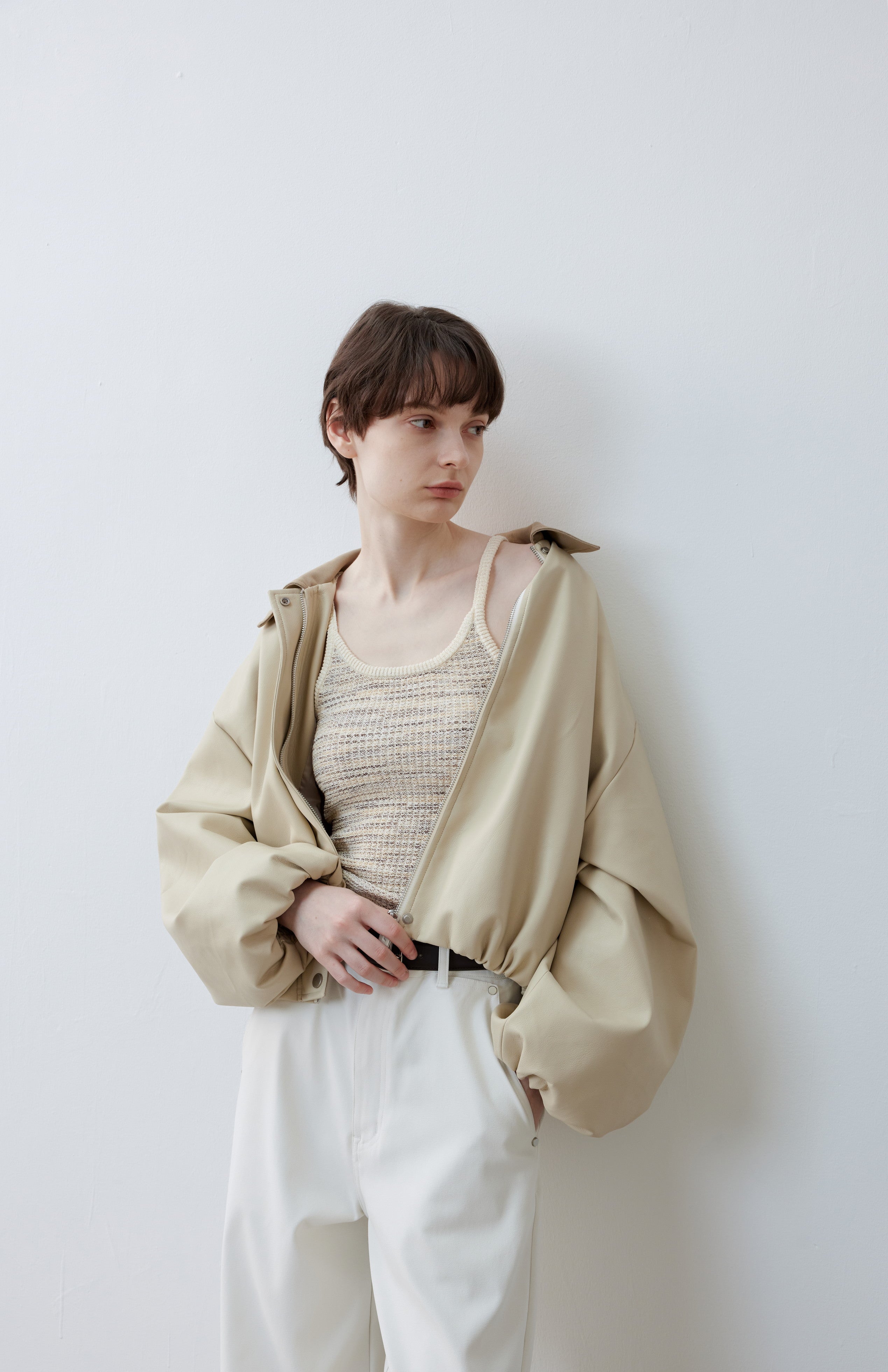 BICOLOR LEATHER BALLOON JACKET