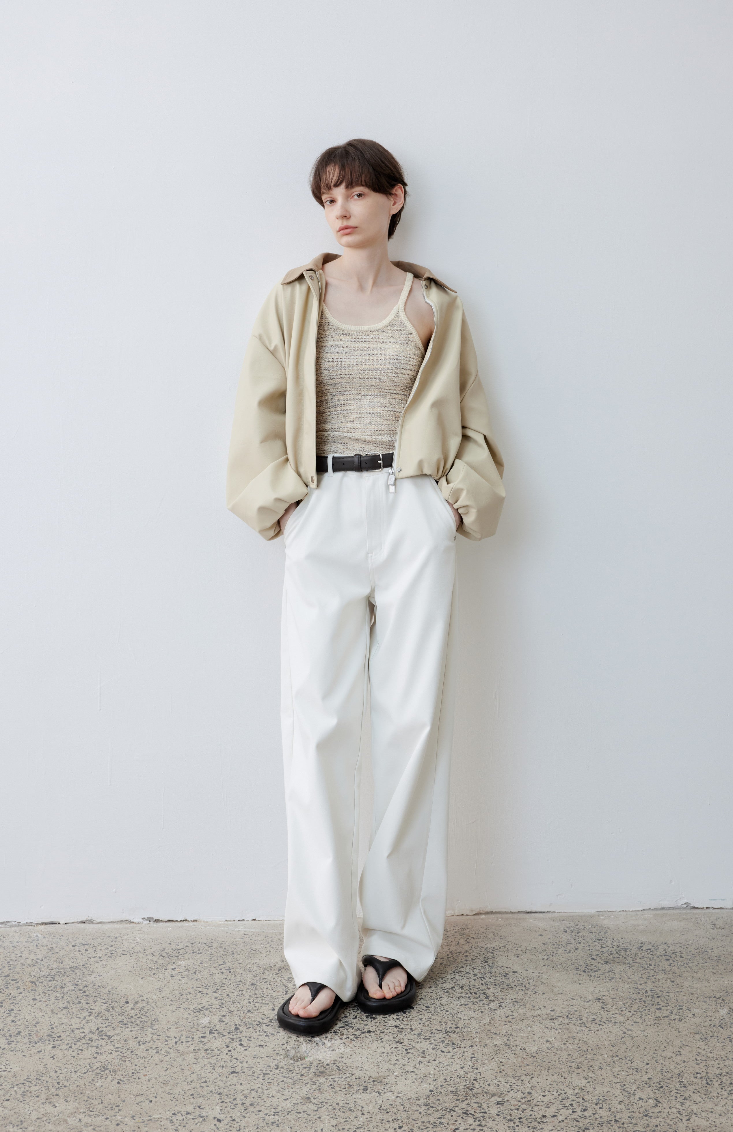 BICOLOR LEATHER BALLOON JACKET