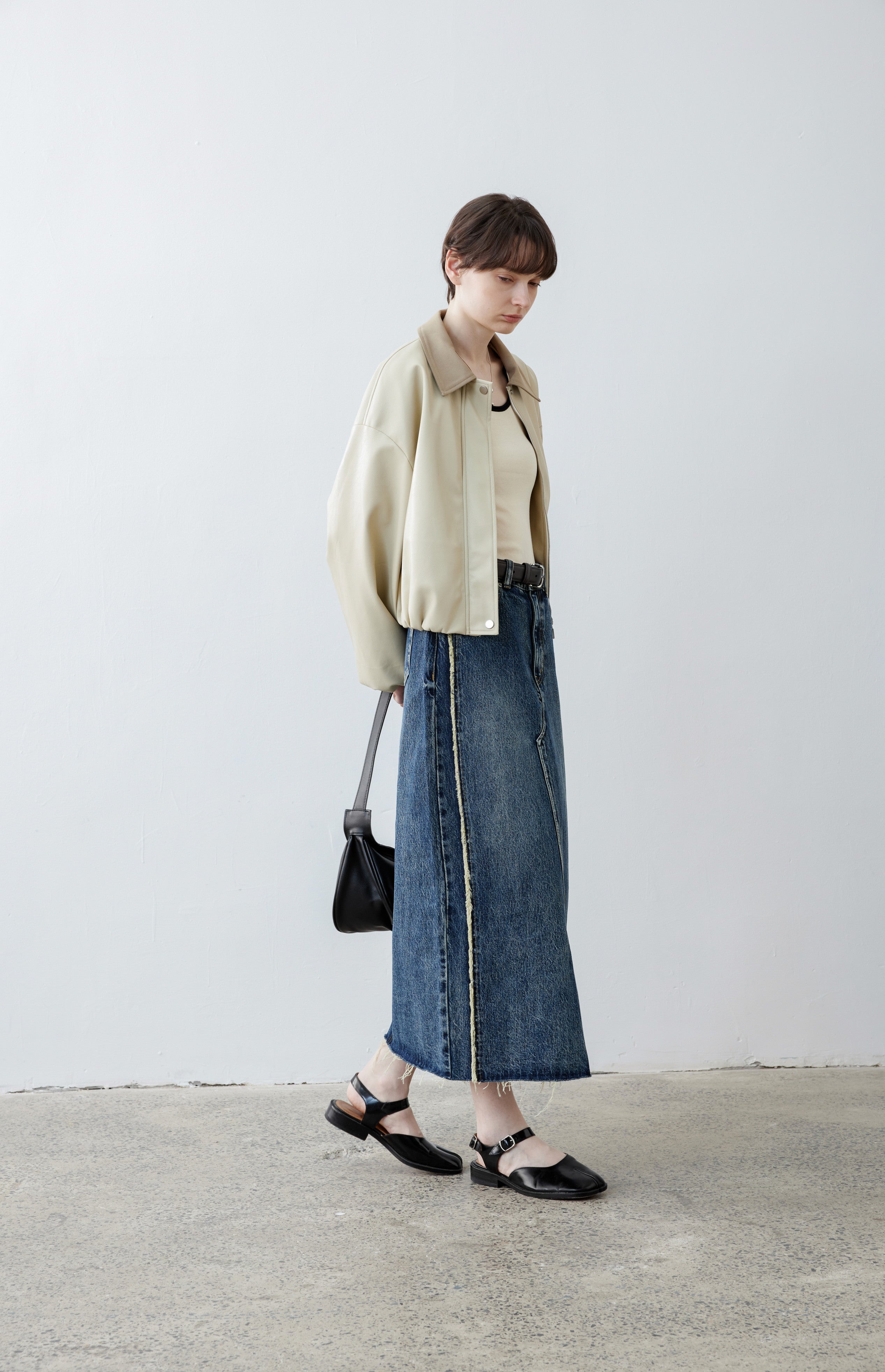 BICOLOR LEATHER BALLOON JACKET