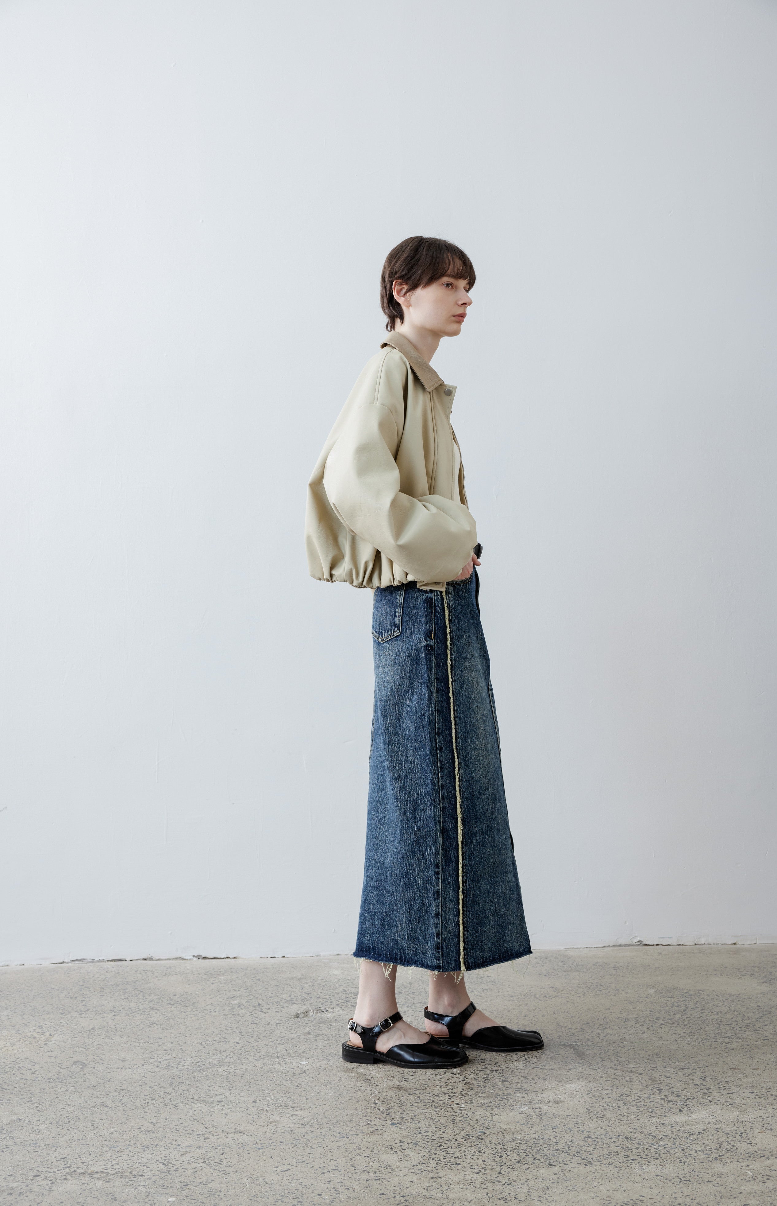 BICOLOR LEATHER BALLOON JACKET