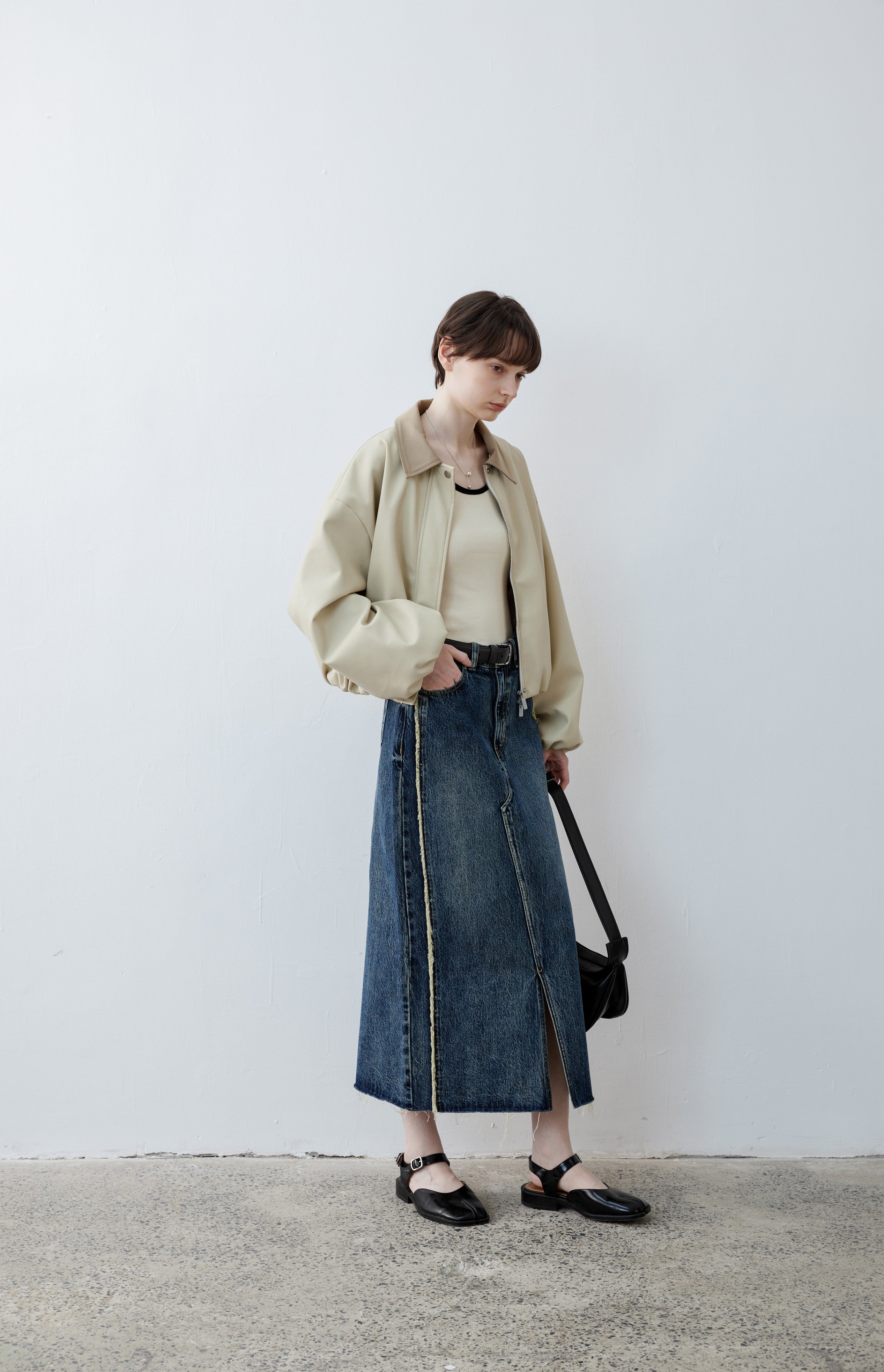 BICOLOR LEATHER BALLOON JACKET