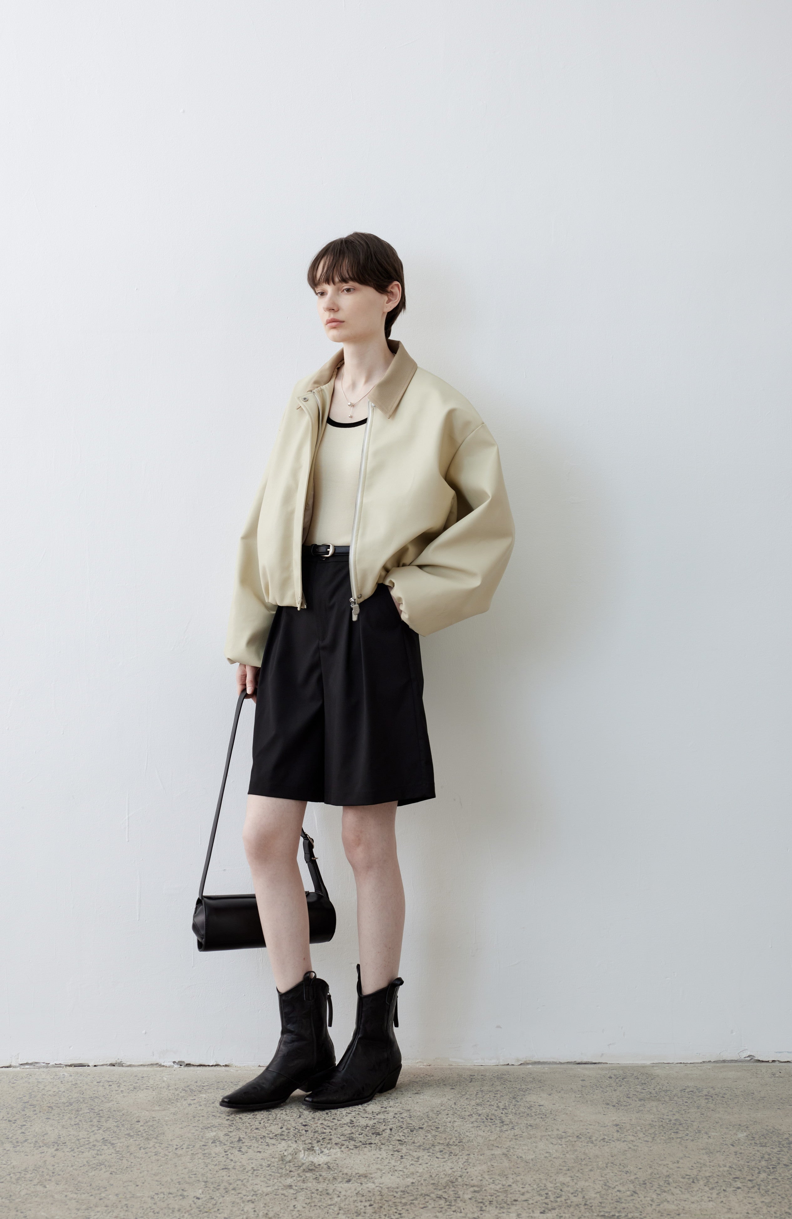 BICOLOR LEATHER BALLOON JACKET