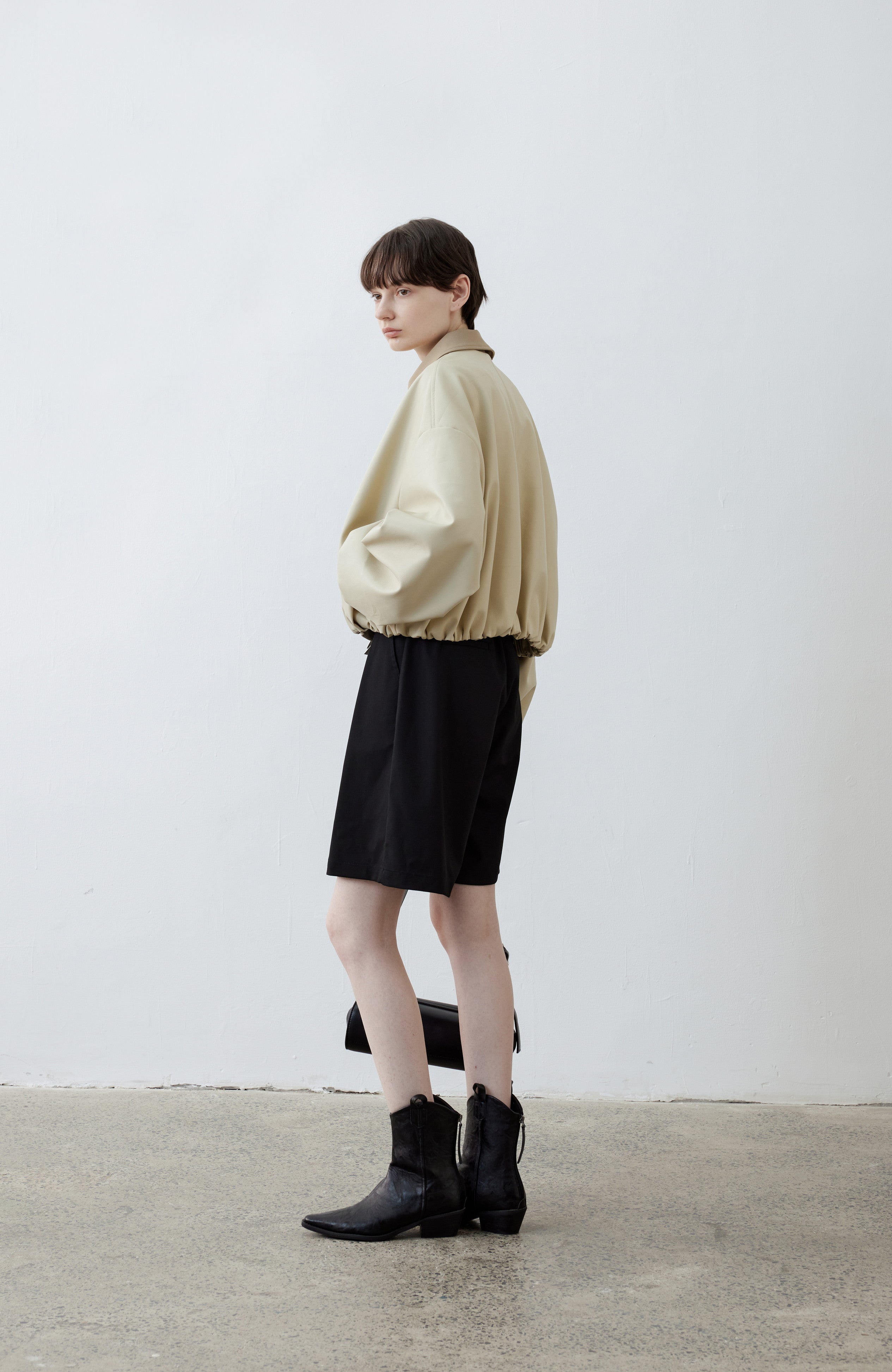 BICOLOR LEATHER BALLOON JACKET