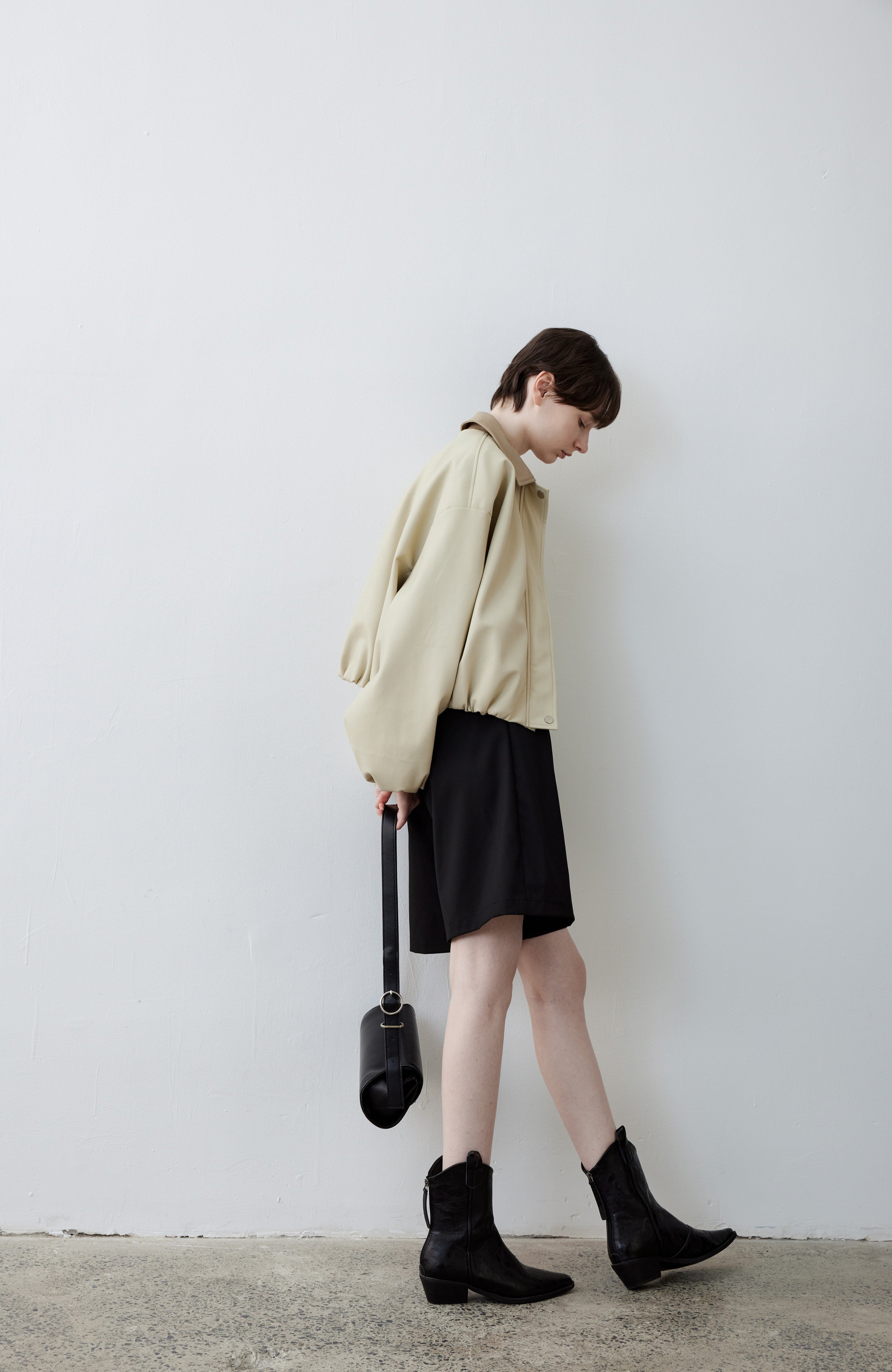 BICOLOR LEATHER BALLOON JACKET