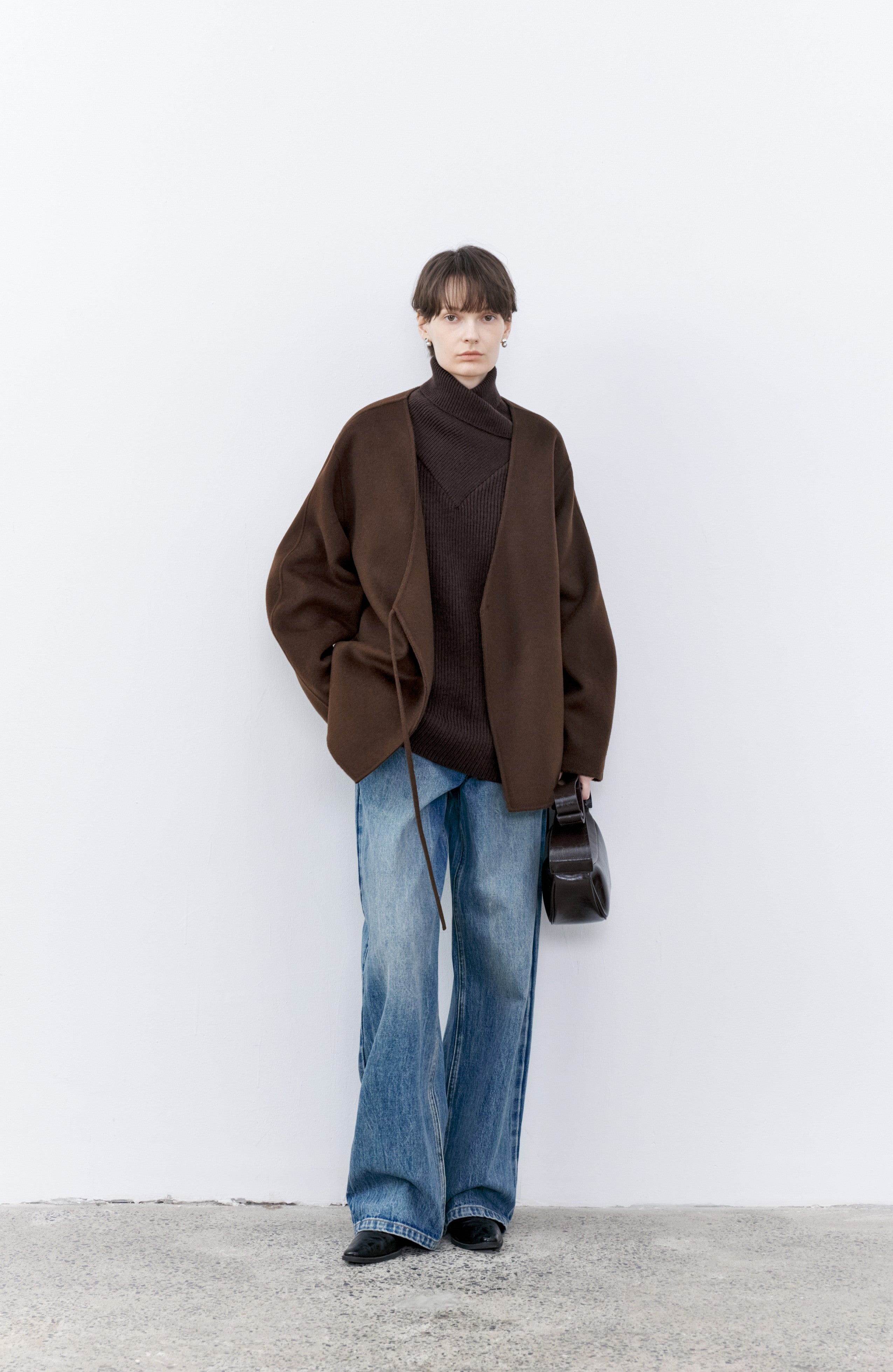 LAYERED PLACKET WOOL COAT