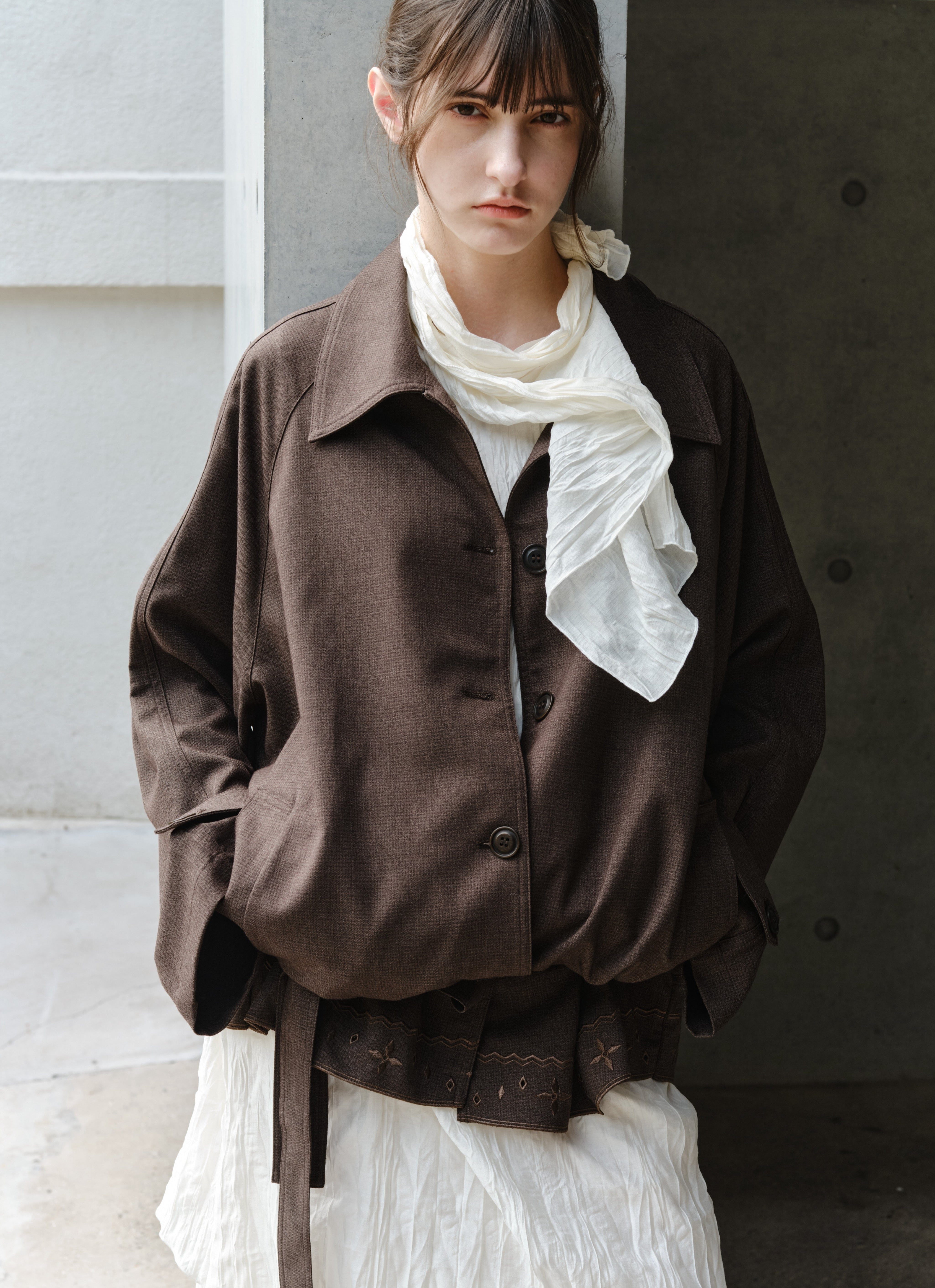 EMBROIDERY HEM MIDI TRENCH