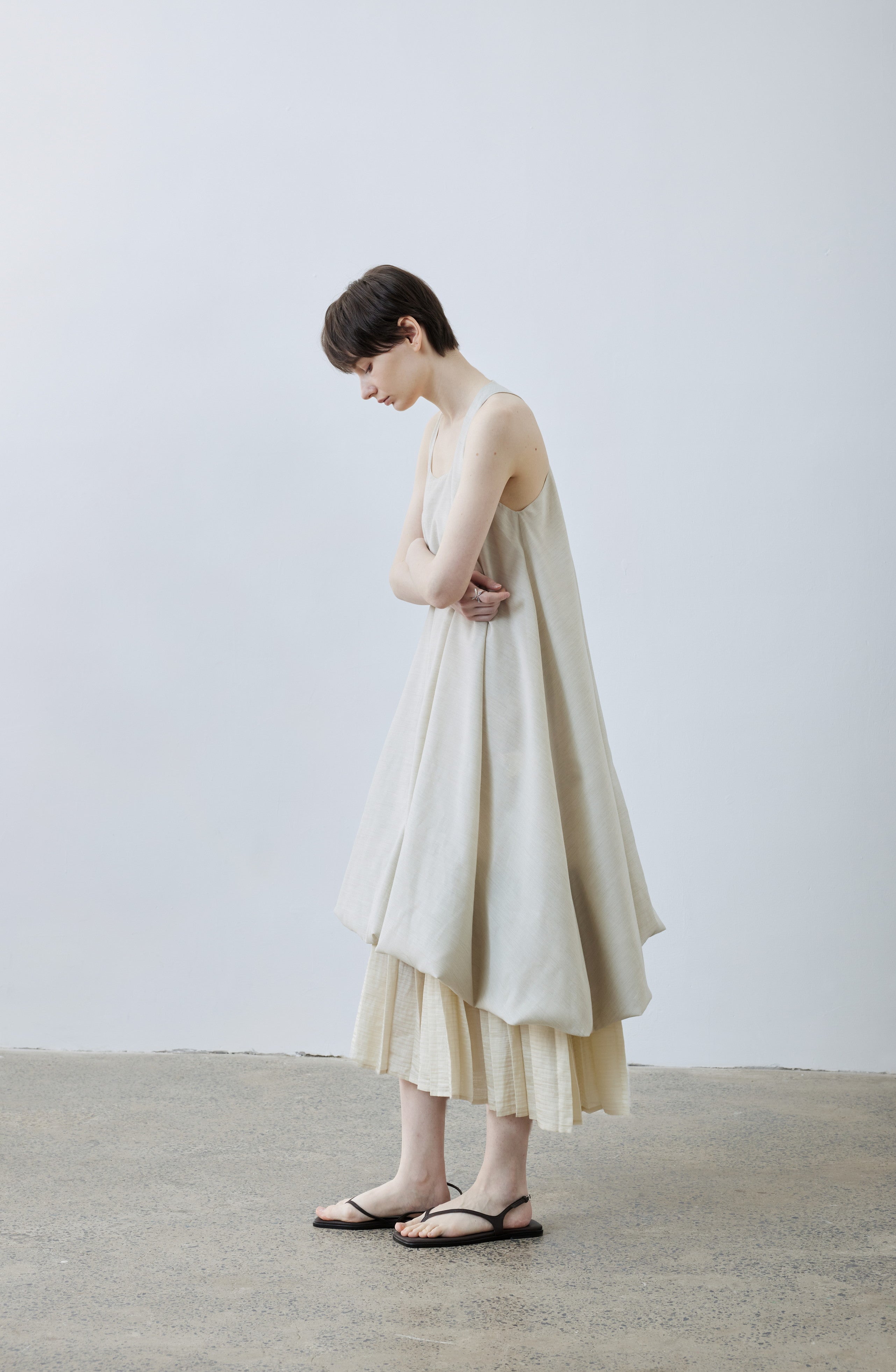 PLEATED LAYERED BALLOON DRESS