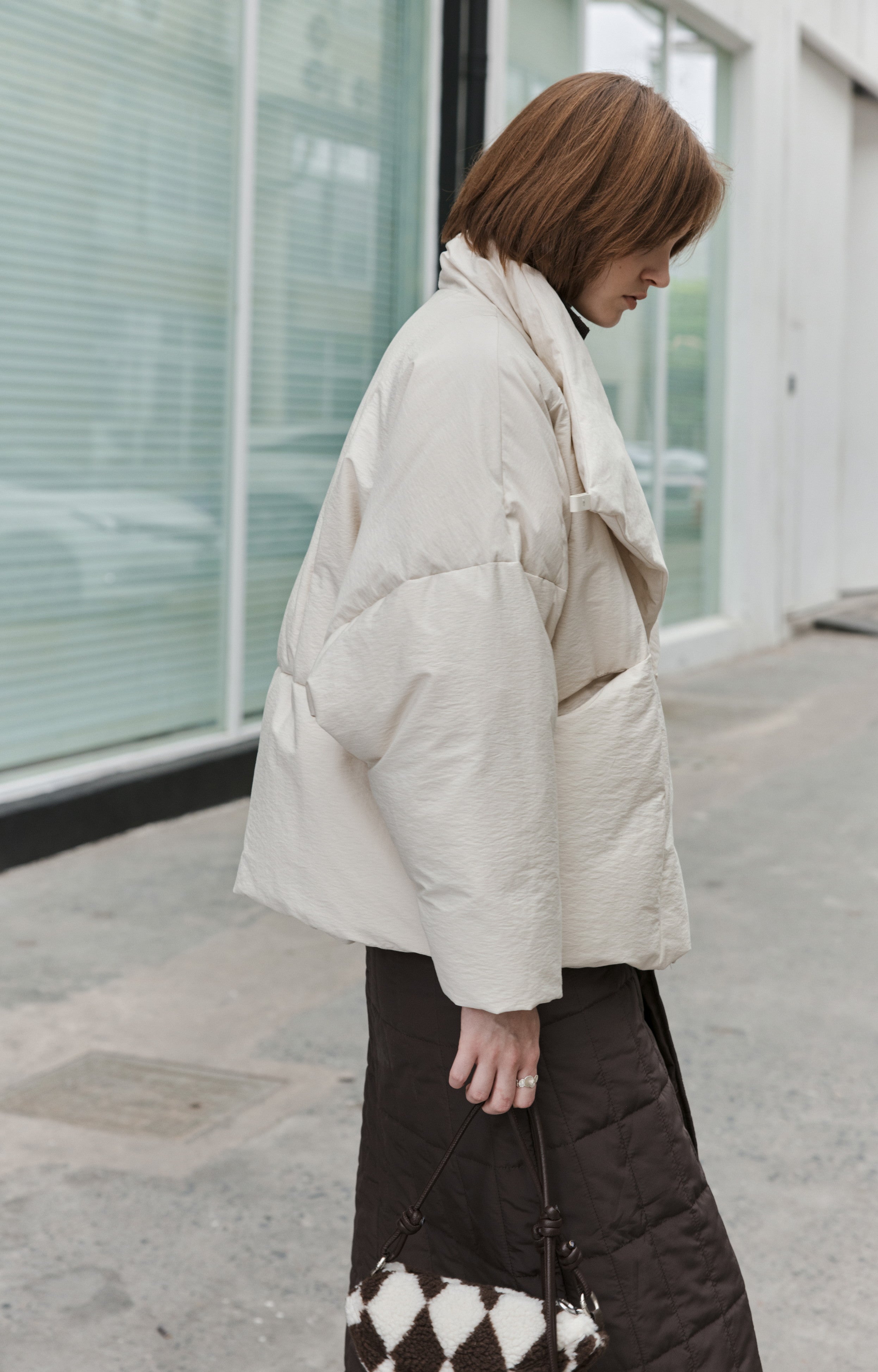 WRAP LAPEL ROUND DOWN / ラップラペルラウンドダウン