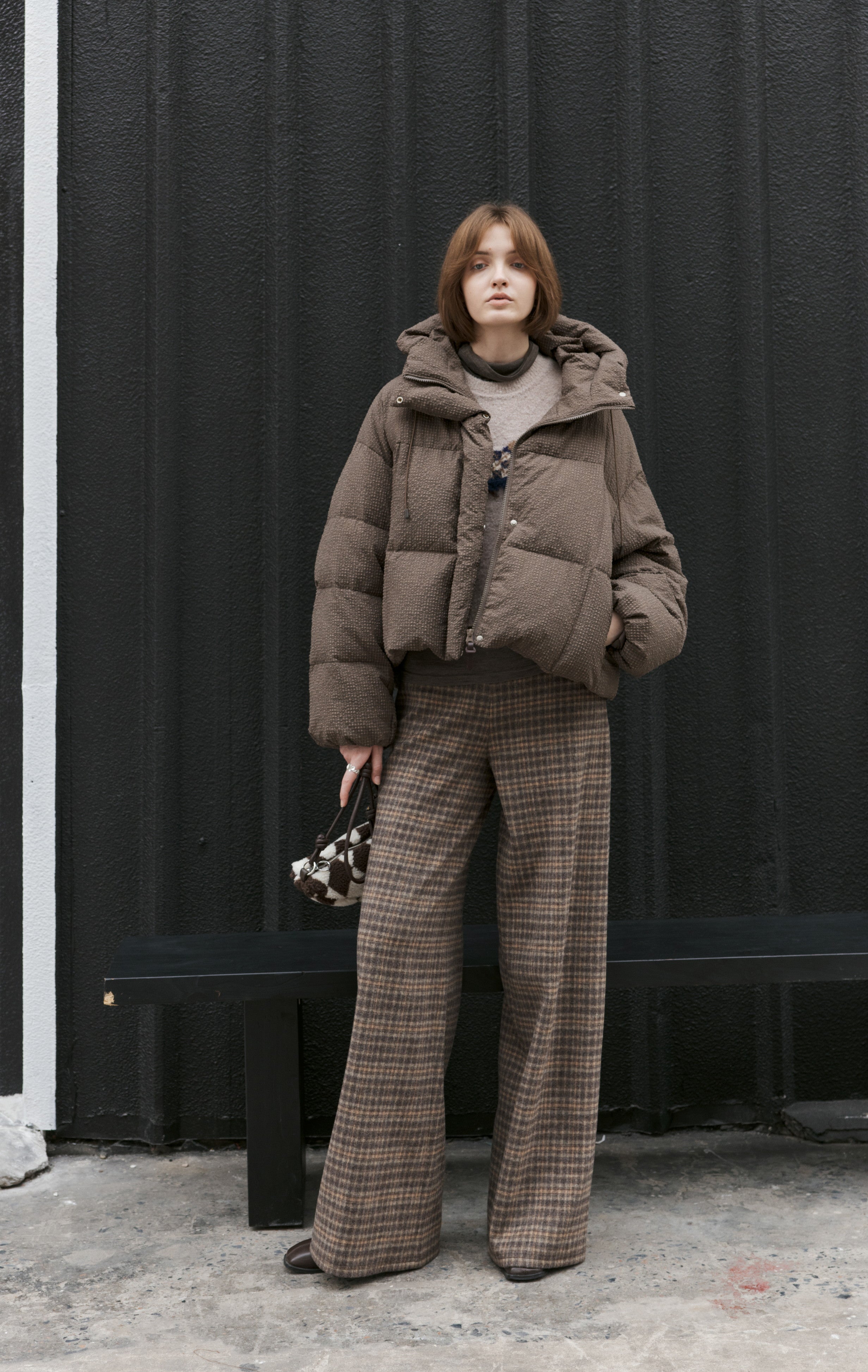 BRUSHED PLAID WIDE PANTS / 기모 체크 와이드 팬츠