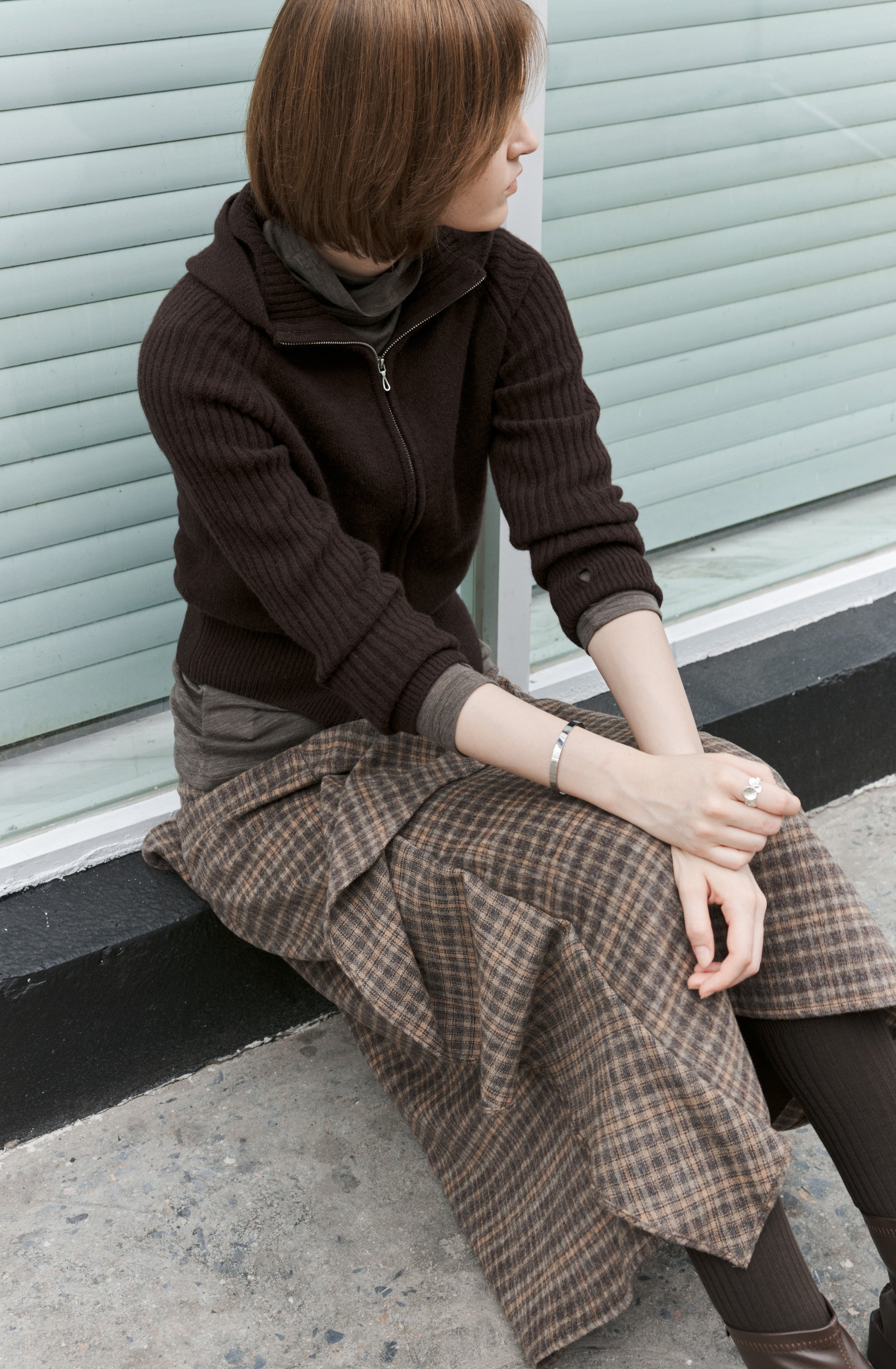 BRUSHED PLAID FRILL SKIRT / 기모 체크 프릴 스커트