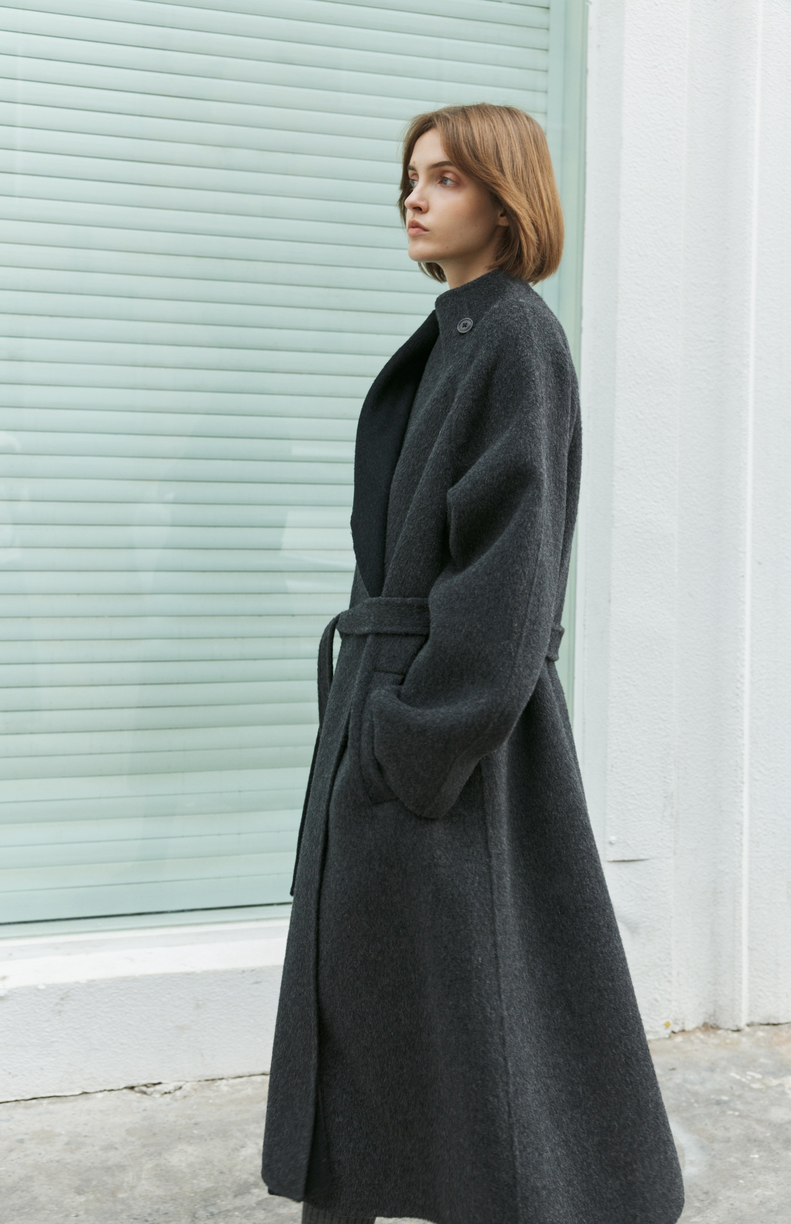 WRAP LAPEL WOOL COAT / ラップラペルウールコート