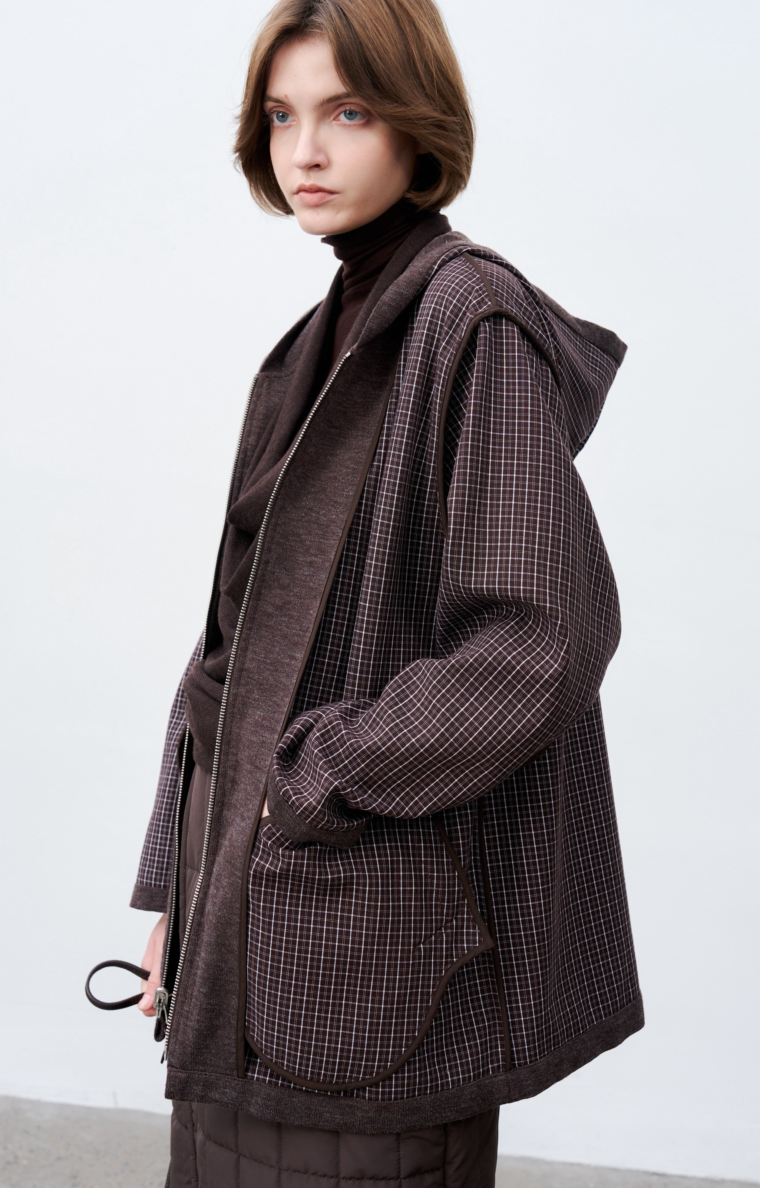 REVERSIBLE PLAID HOODED CARDIGAN / 리버시블 체크 푸드 카디건