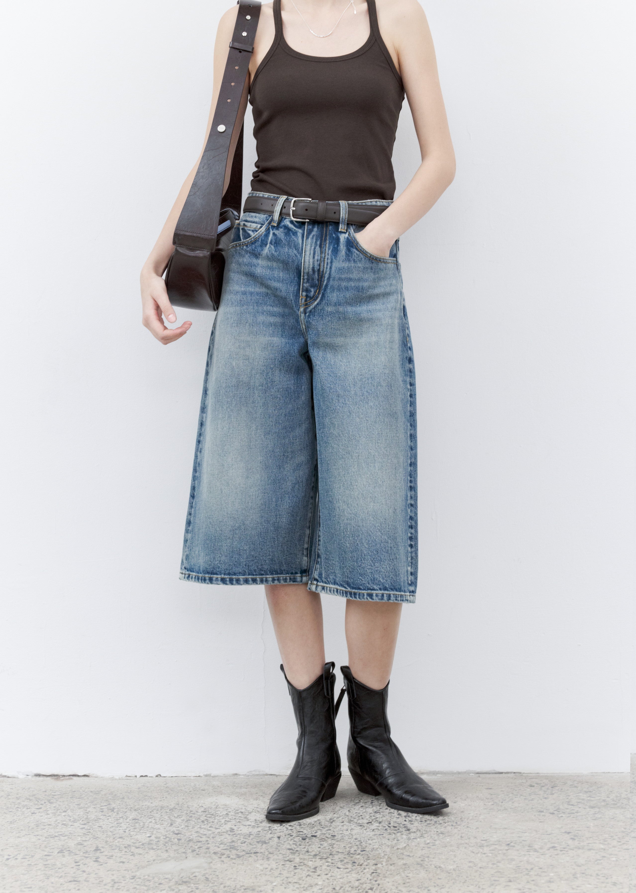 WIDE DENIM HALF PANTS