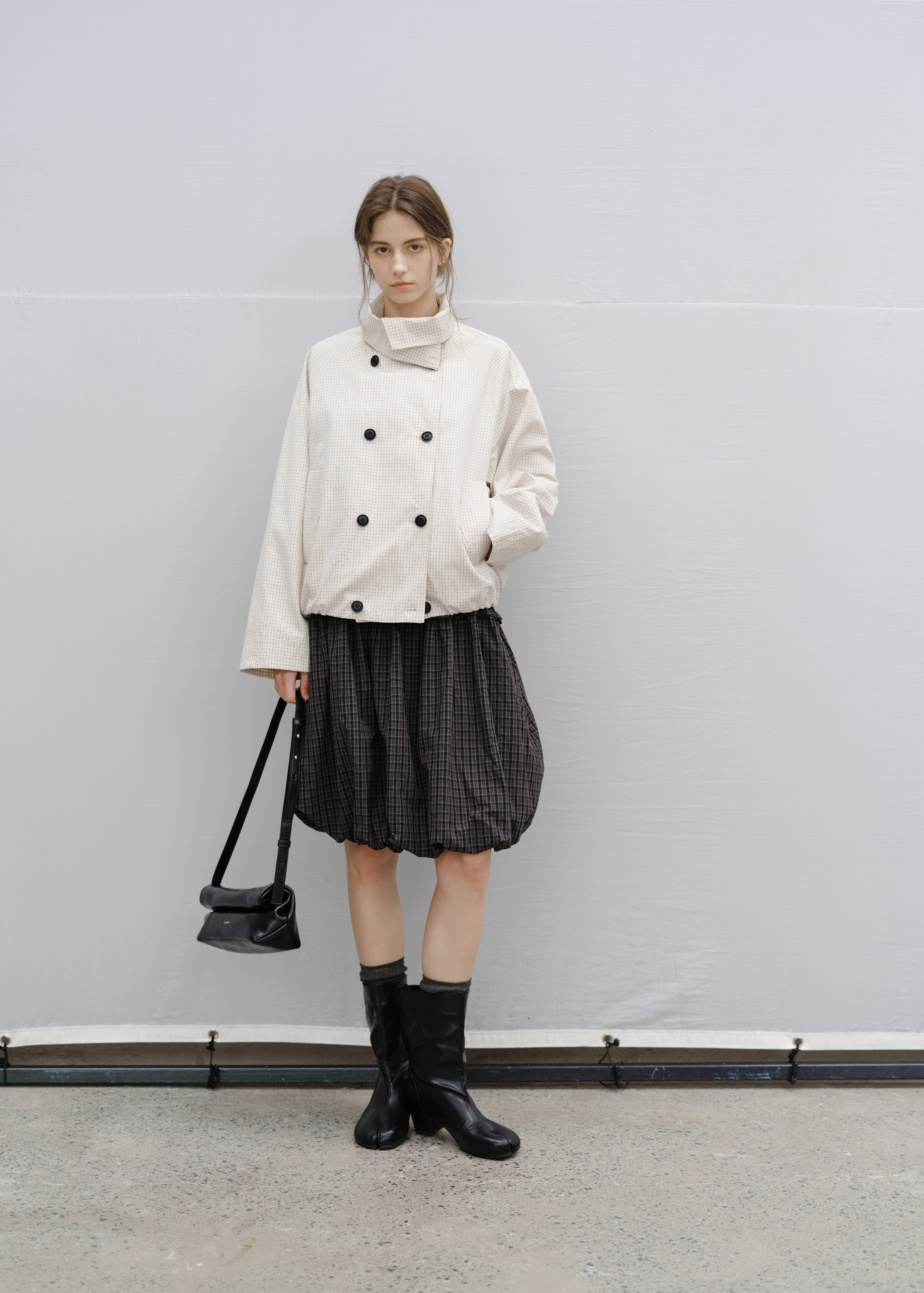 WRAP LAPEL PLAID TRENCH