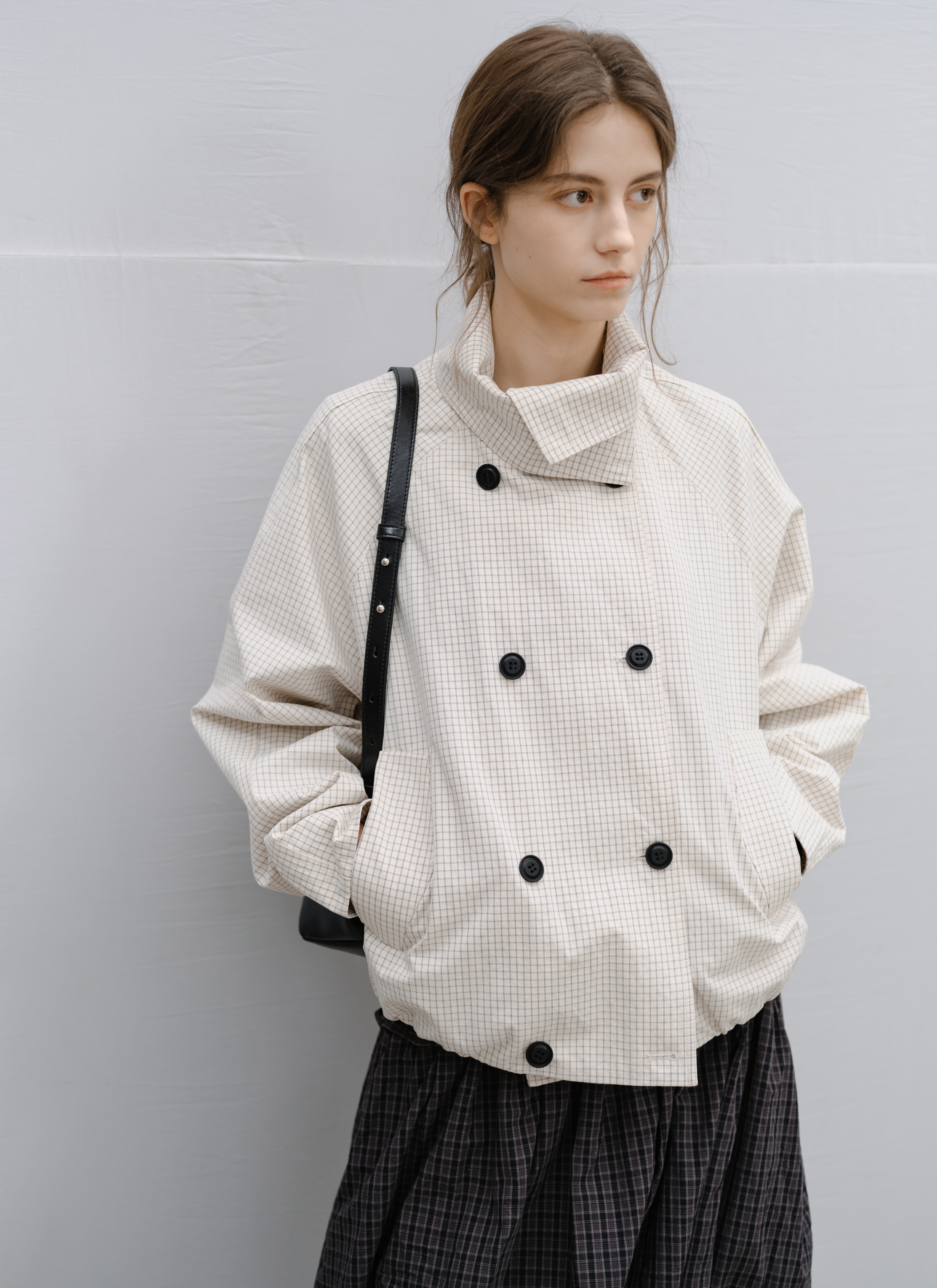 WRAP LAPEL PLAID TRENCH / ラップラペルチェックトレンチ