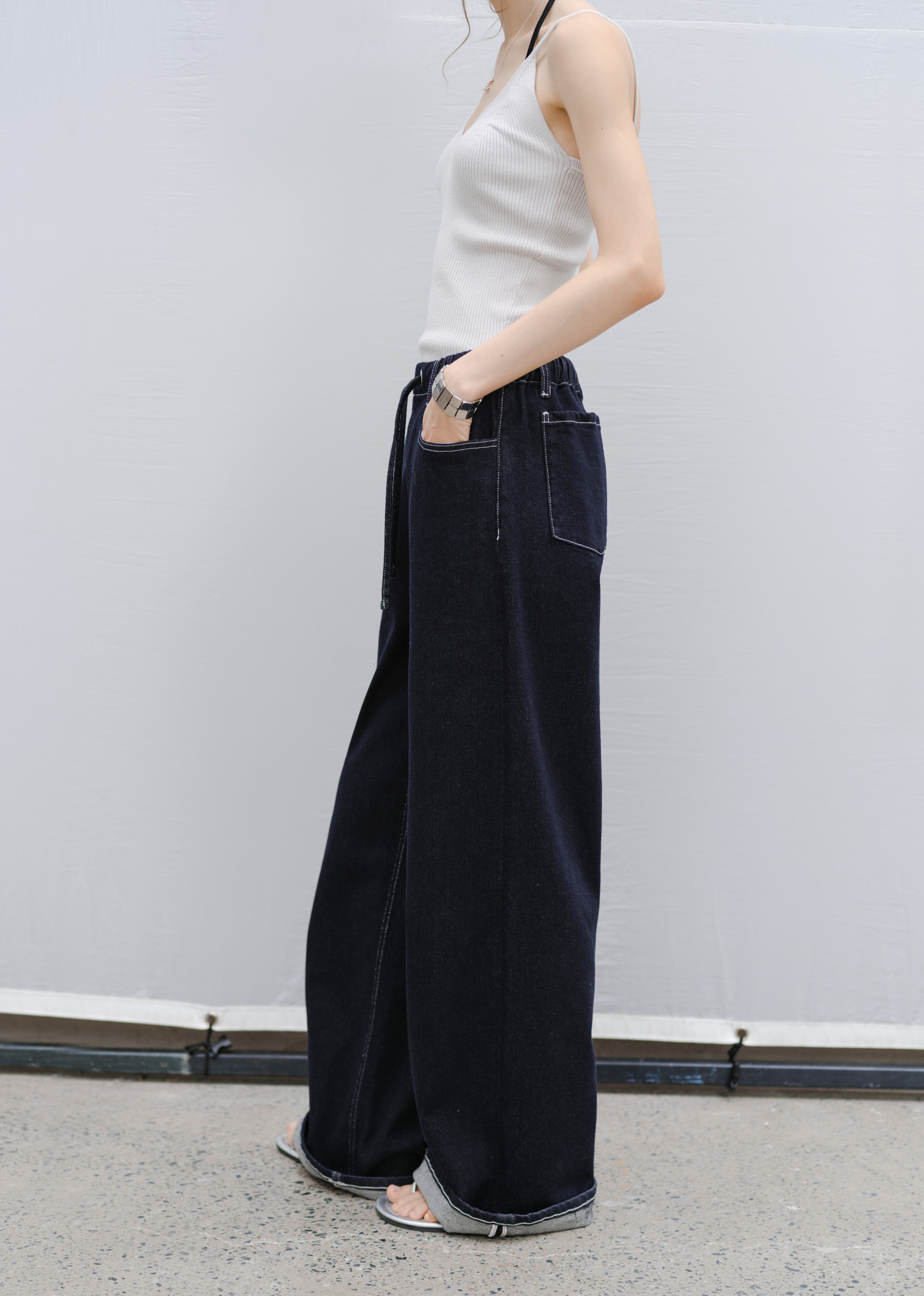 CONTRAST STITCH WIDE JEANS