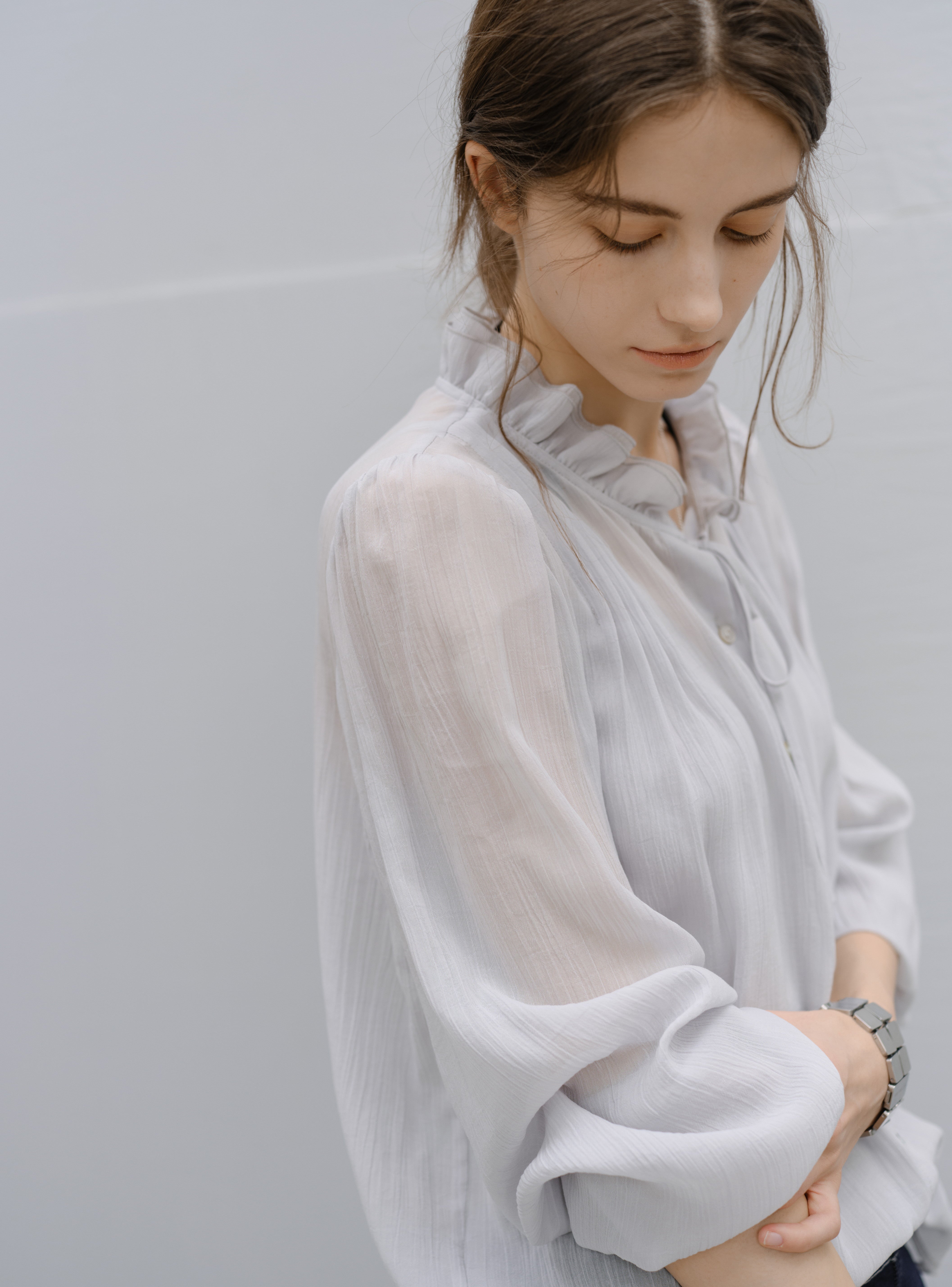 SHEER FRILL DRAPE BLOUSE / シアーフリルドレープブラウス