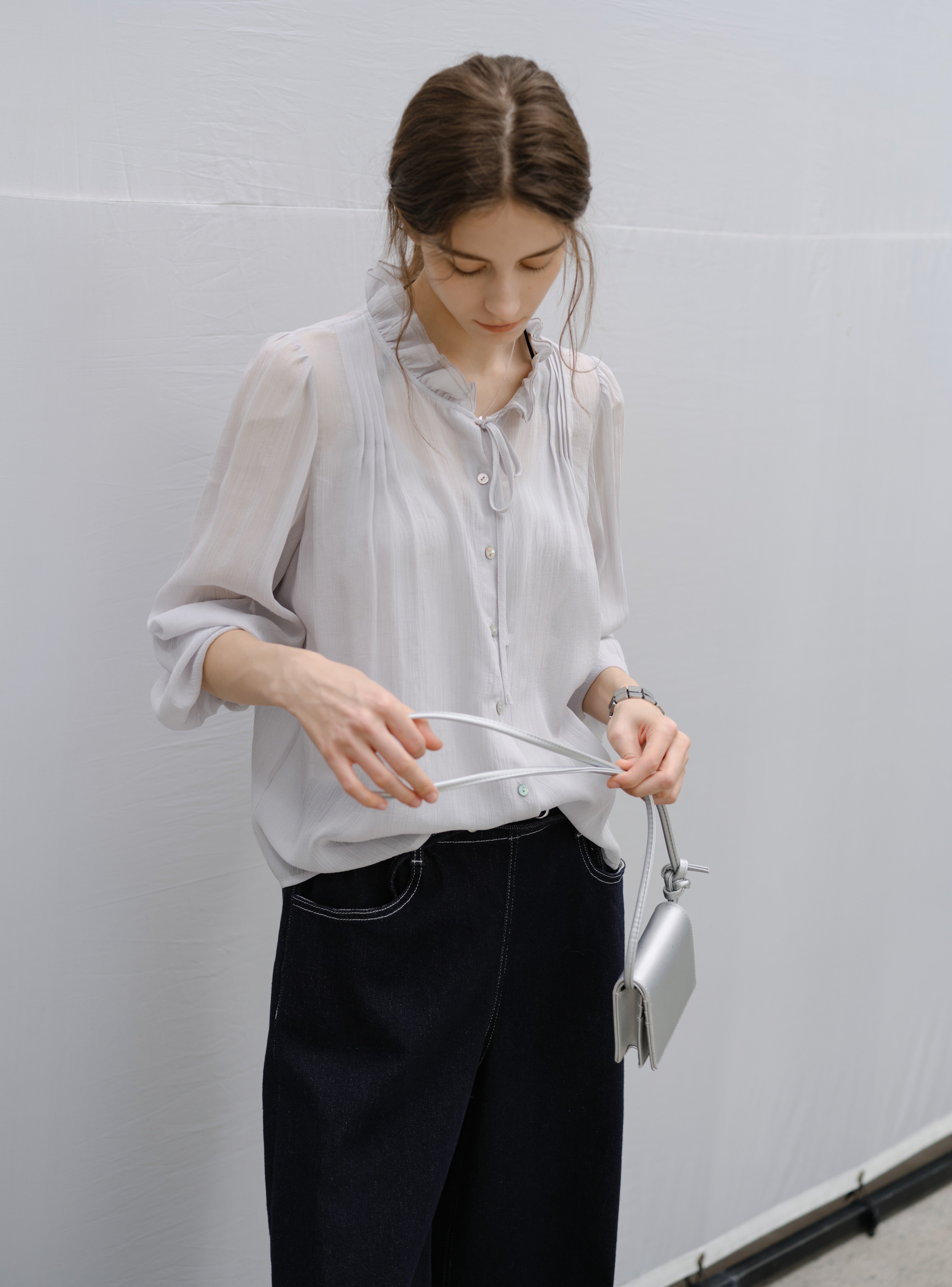 SHEER FRILL DRAPE BLOUSE / シアーフリルドレープブラウス