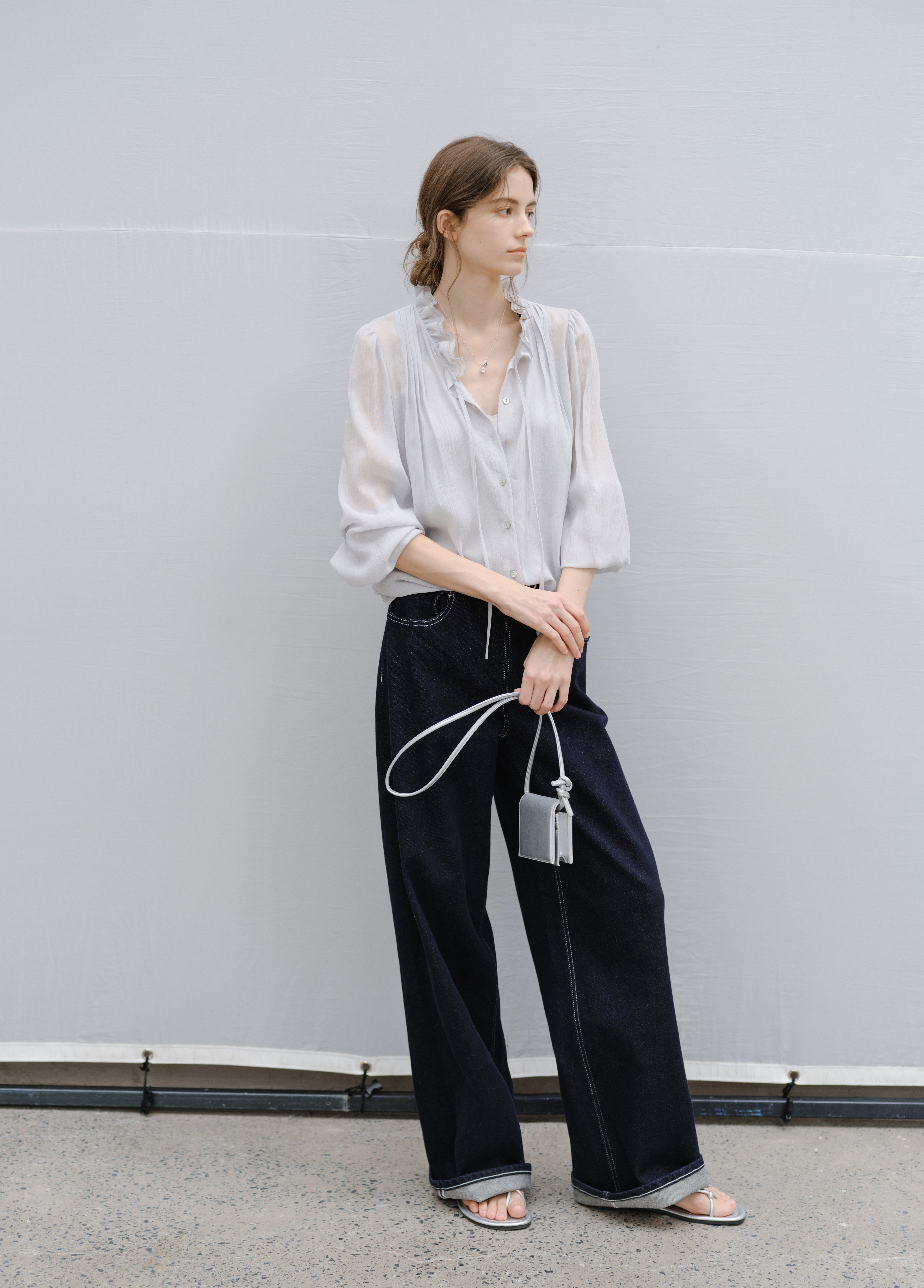 SHEER FRILL DRAPE BLOUSE