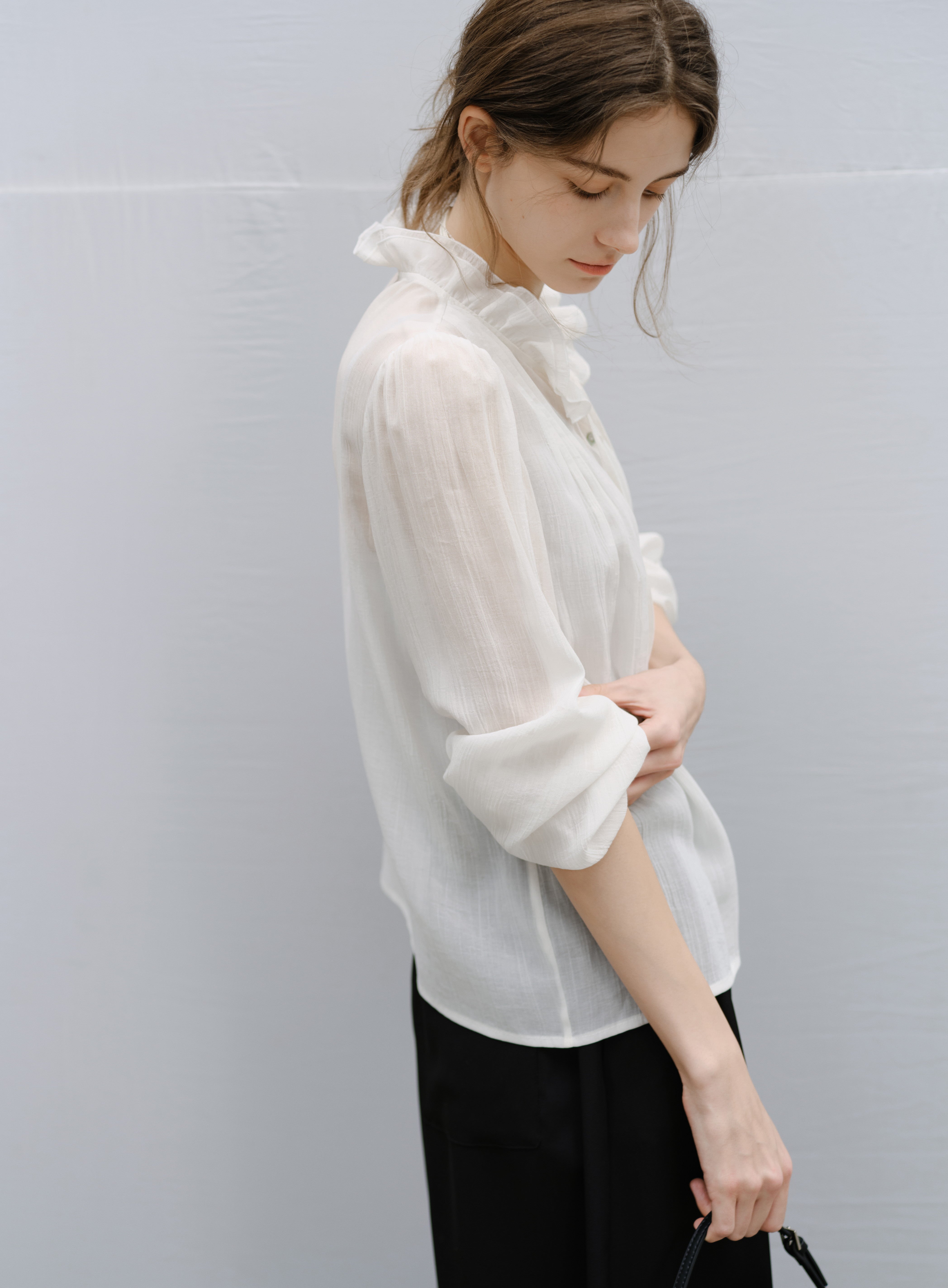 SHEER FRILL DRAPE BLOUSE / シアーフリルドレープブラウス
