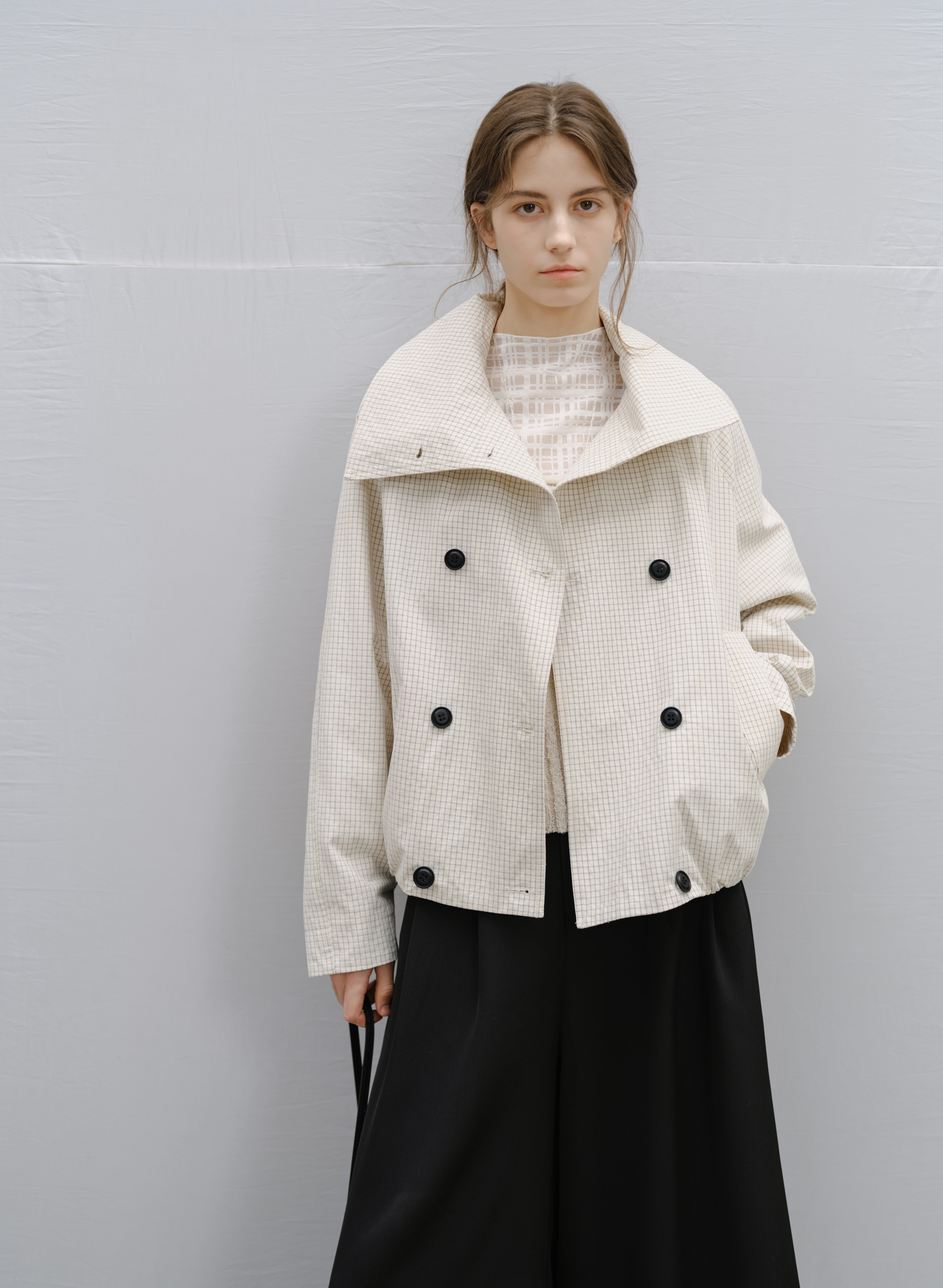 WRAP LAPEL PLAID TRENCH