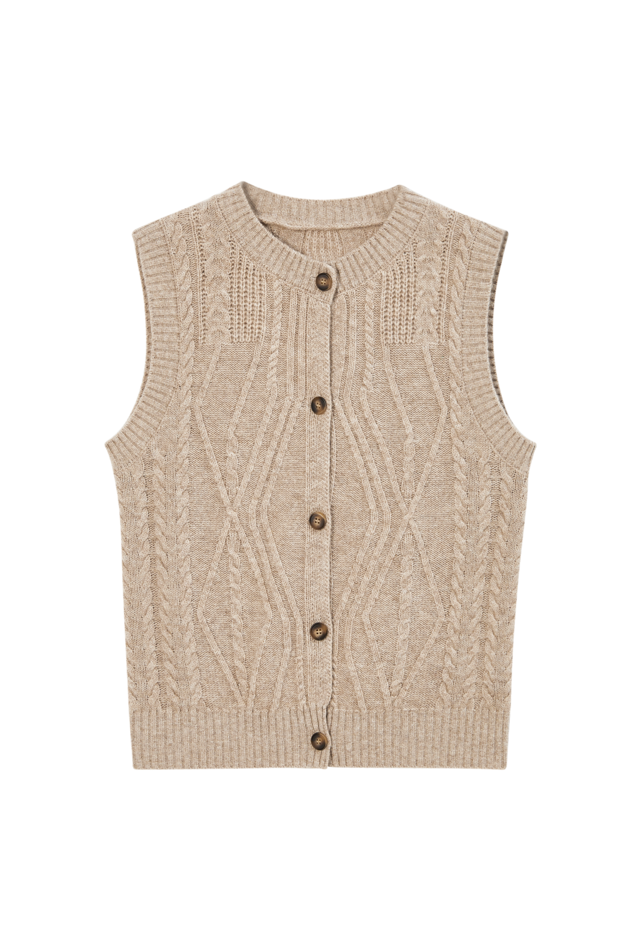 WOOL CABLE CARDIGAN VEST