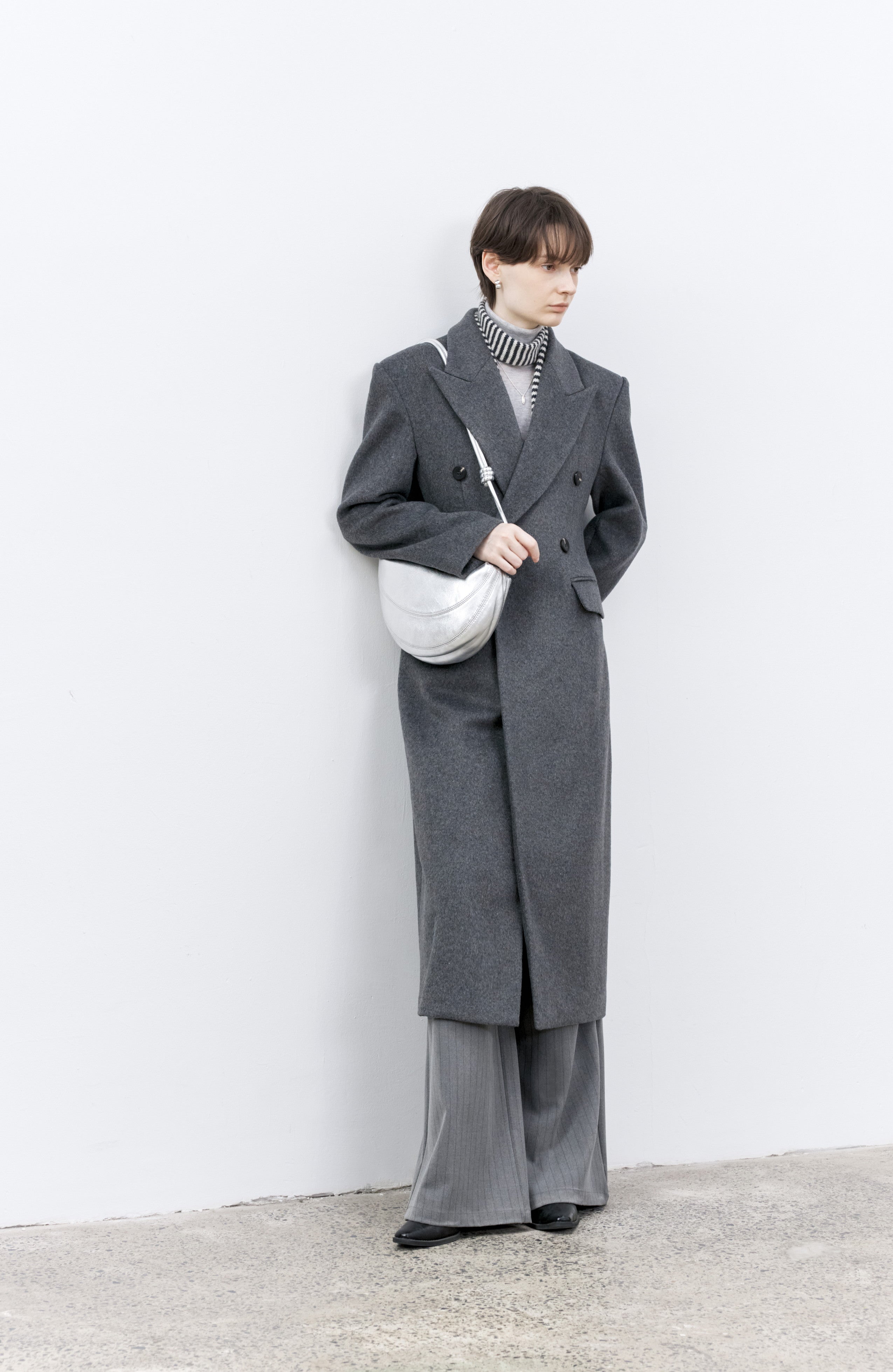 GRAY LONG PEA COAT