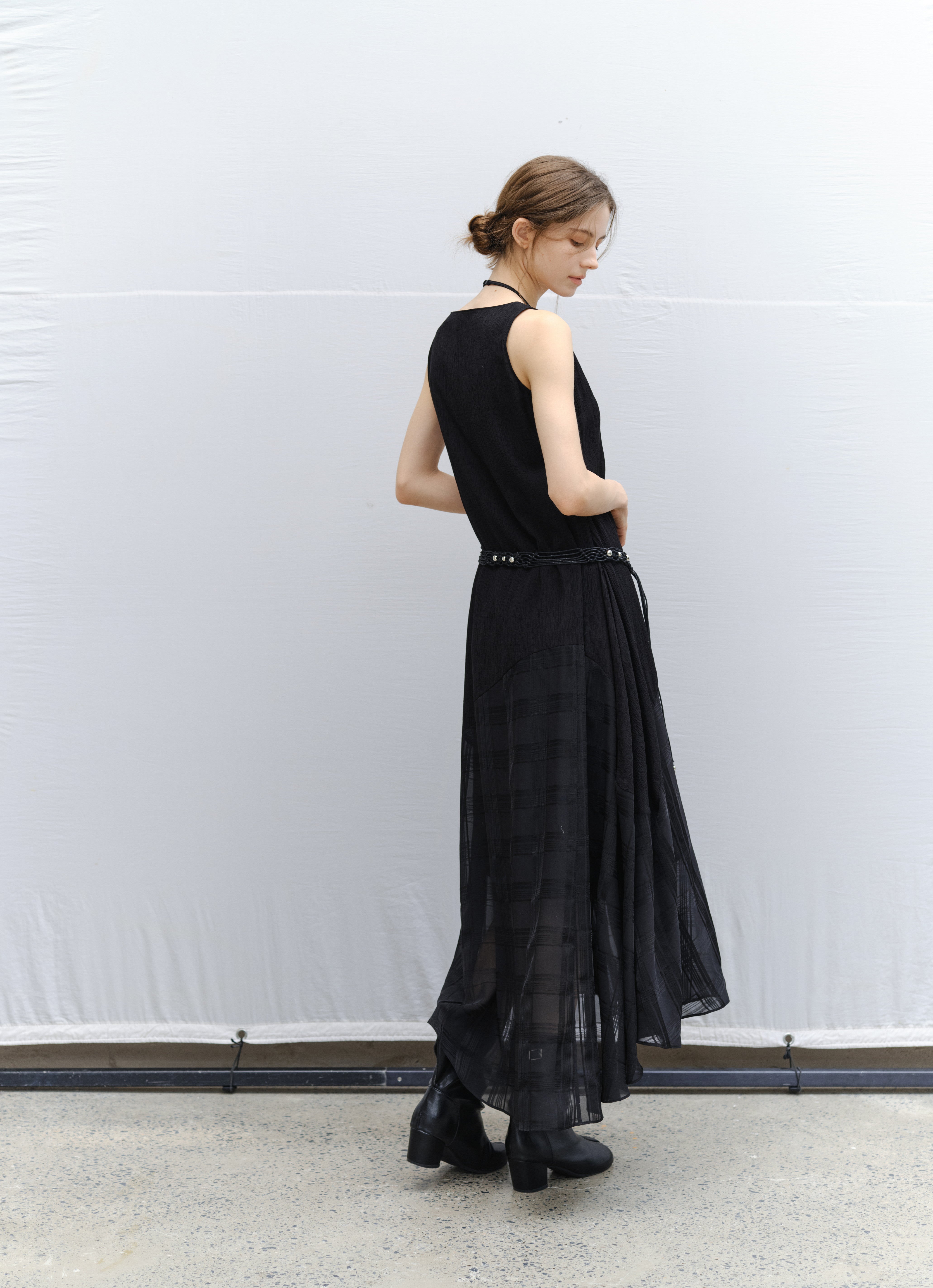 SHEER PLAID LAYER DRESS