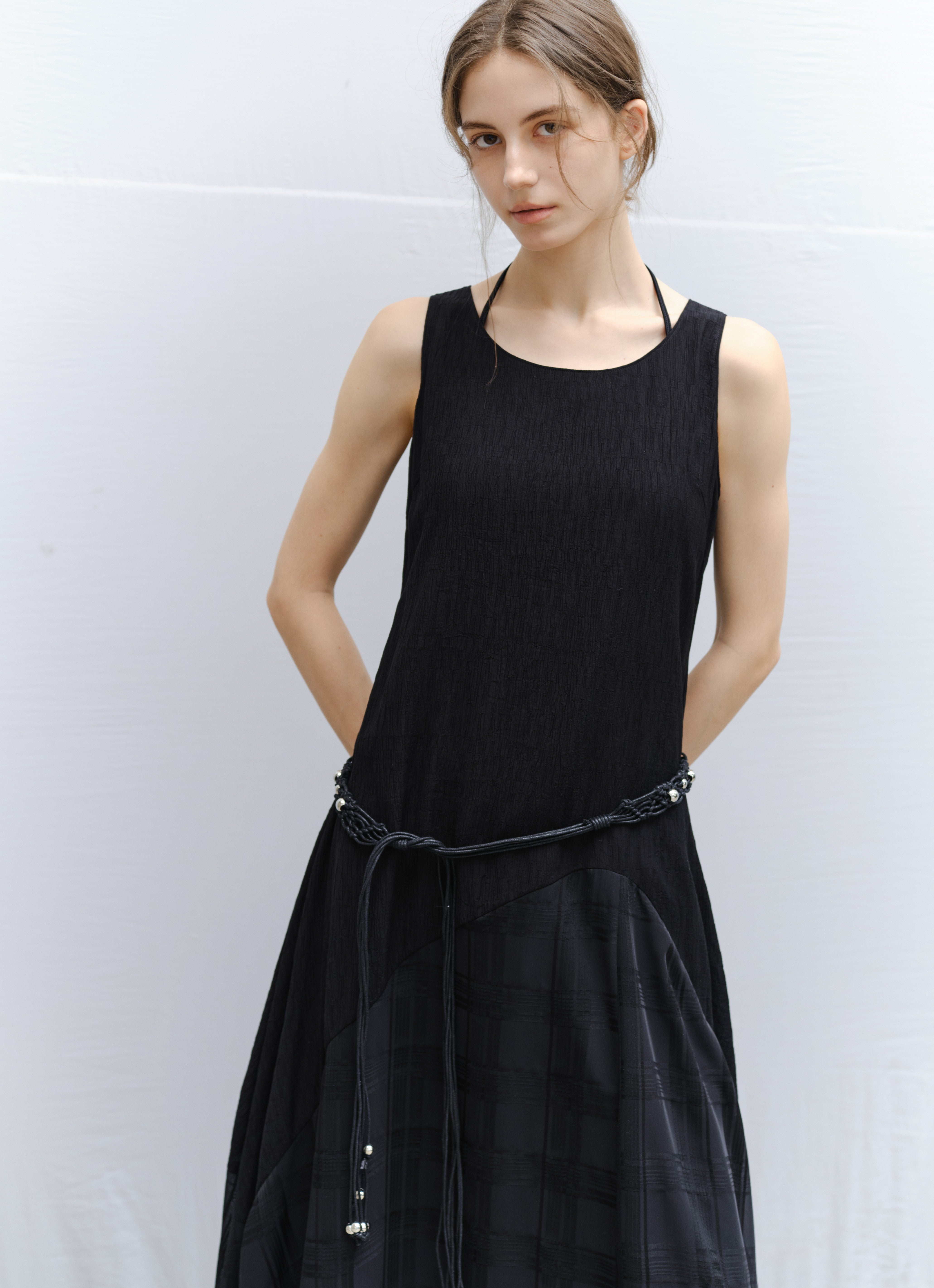 SHEER PLAID LAYER DRESS