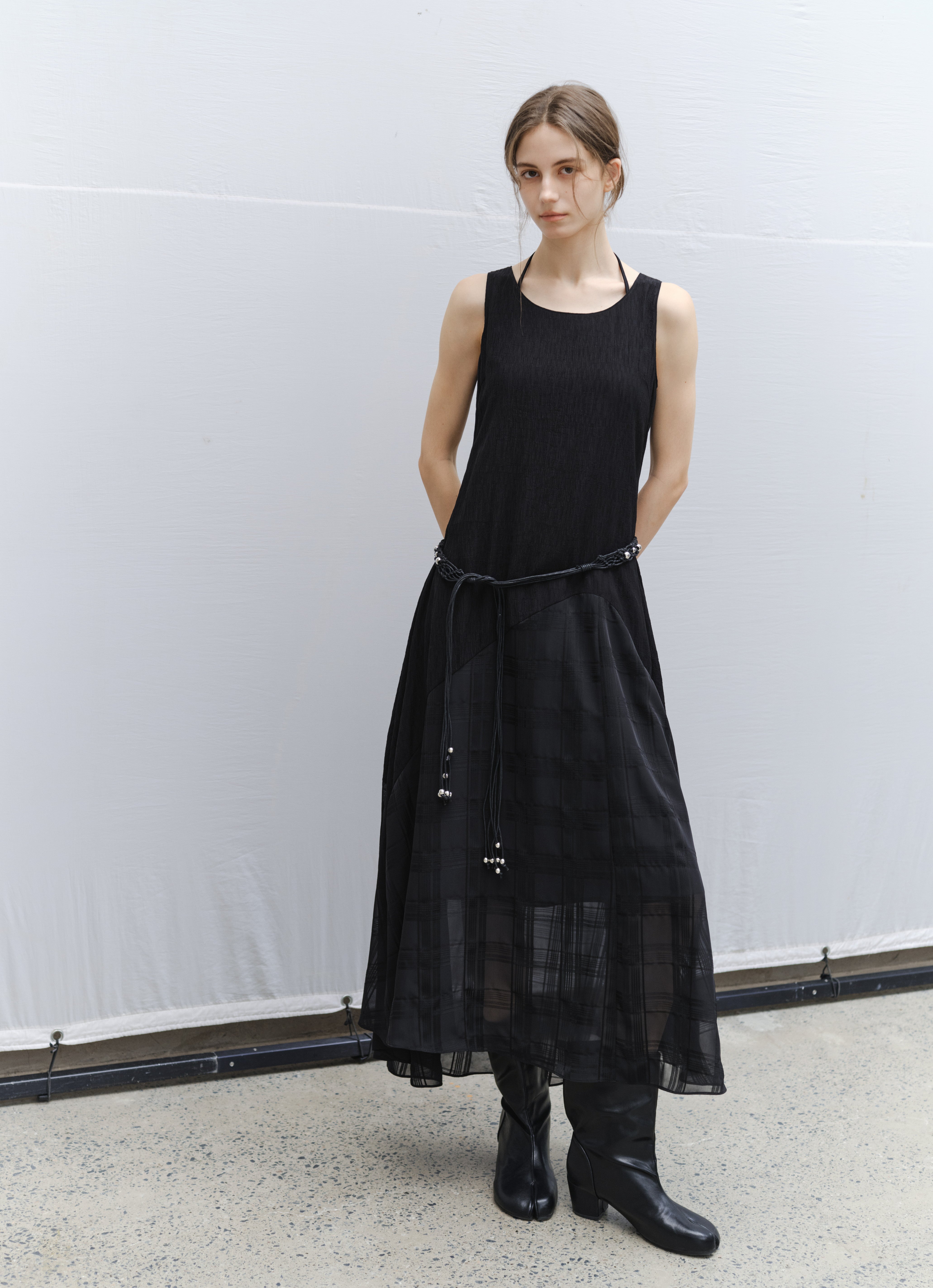 SHEER PLAID LAYER DRESS