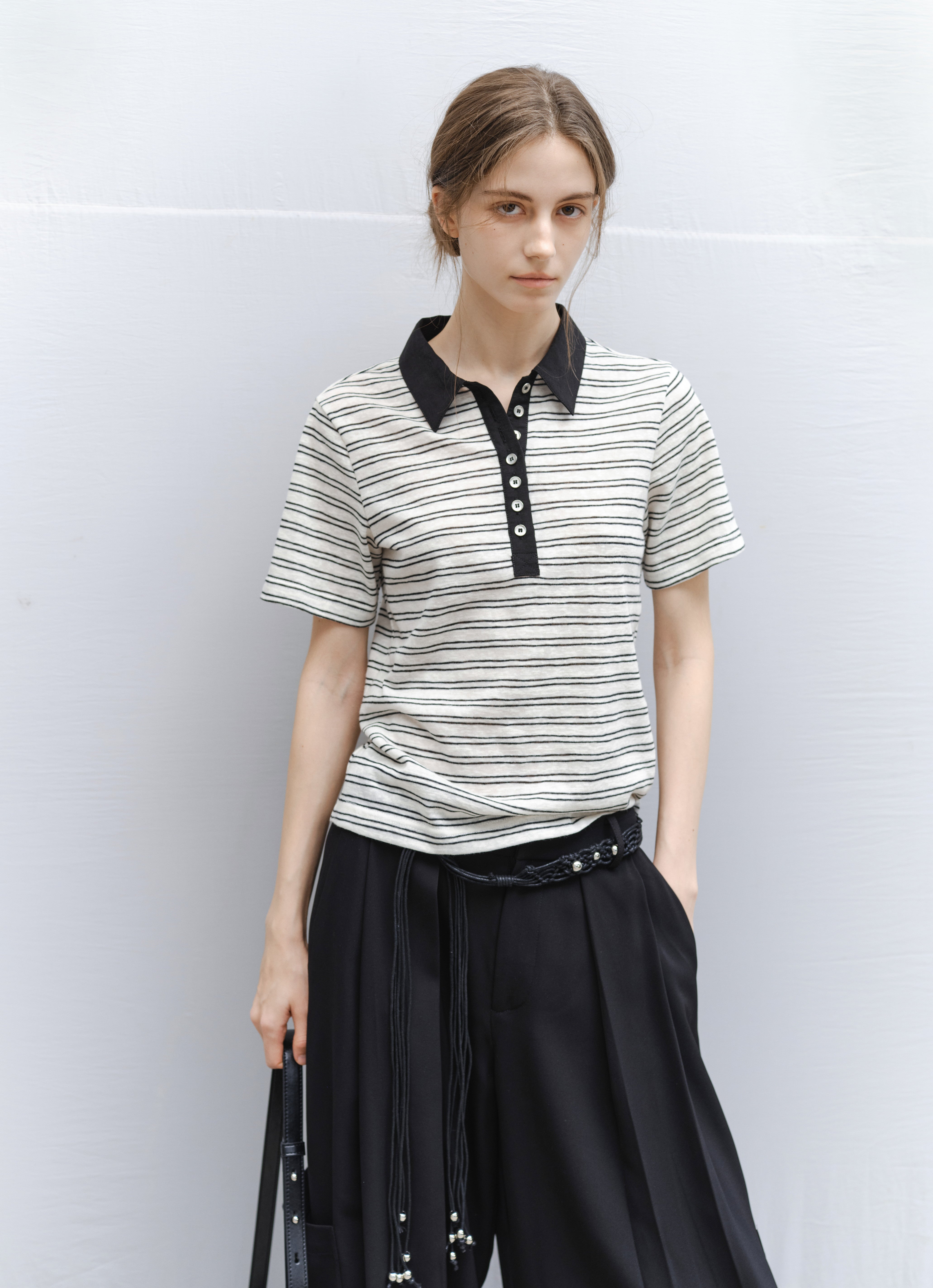 リーニアセット LINEAR BUTTON STRIPE TEE / リニアボタンストライプティー