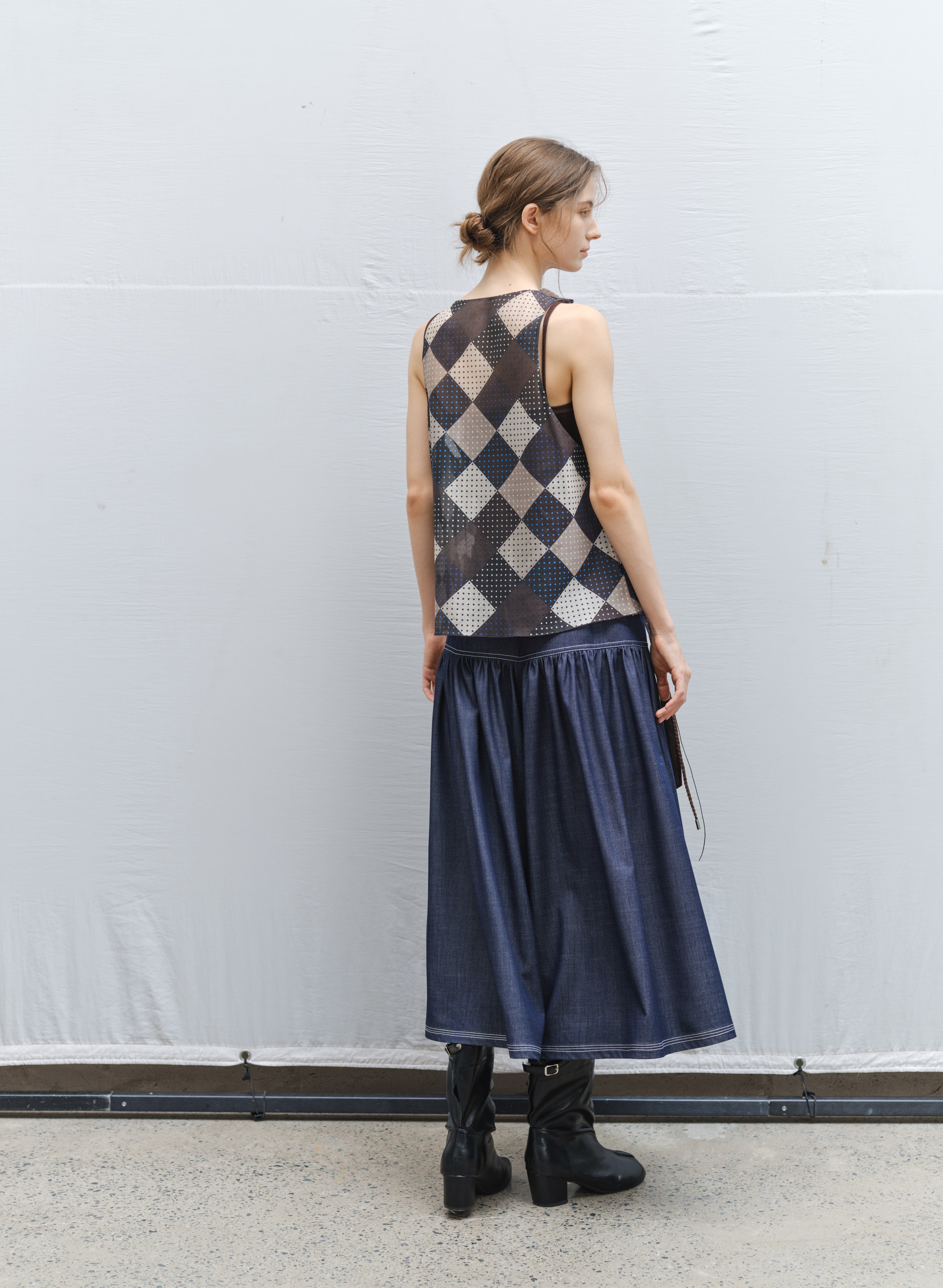 AIRY DOT CHECK TOP