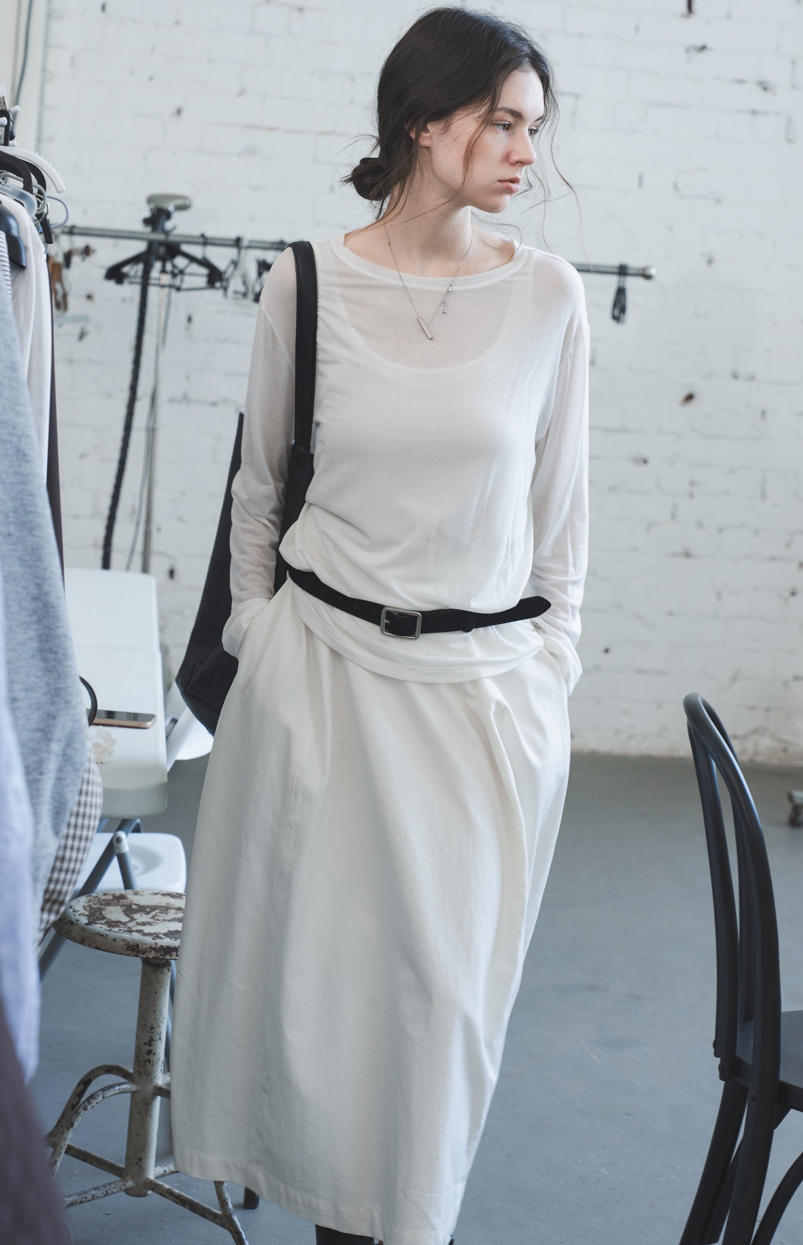 SHEER DRAPED LONG T-SHIRT