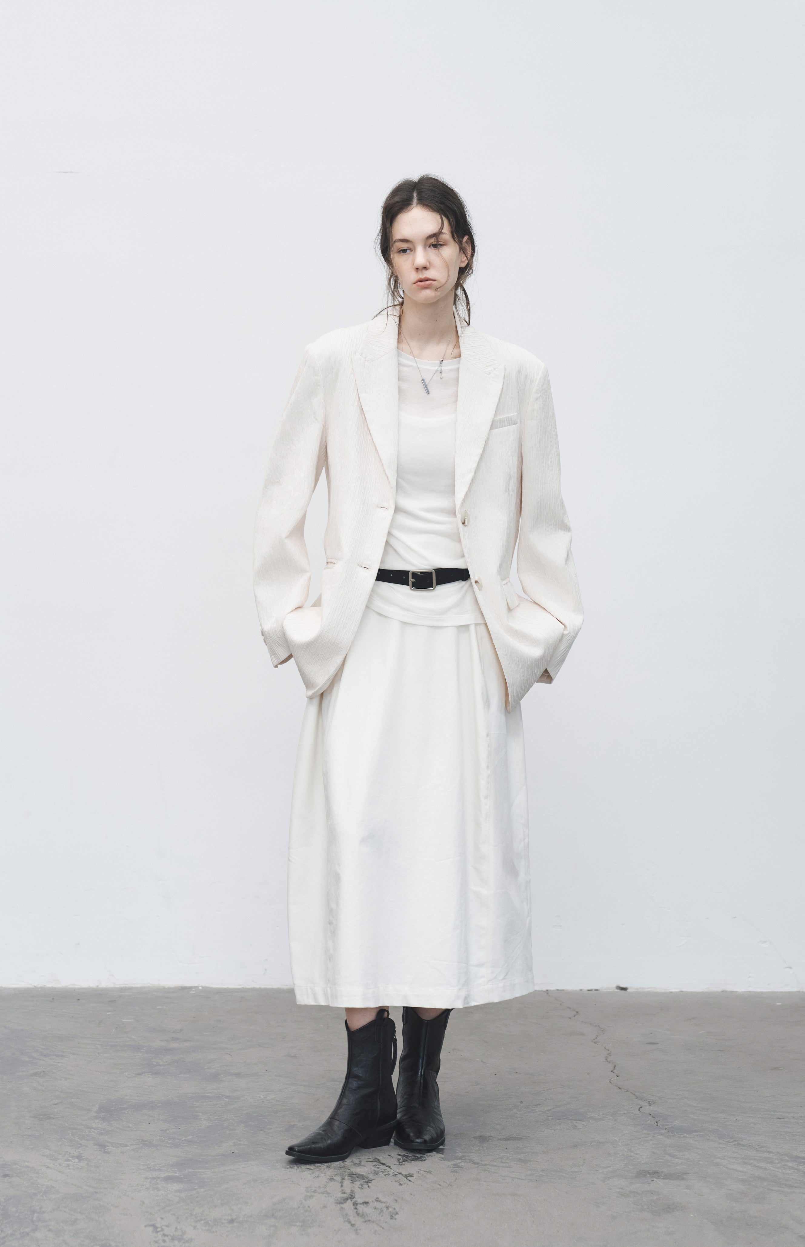 STRIPED WRINKLE WHITE JACKET / ストライプリンクルホワイトジャケット