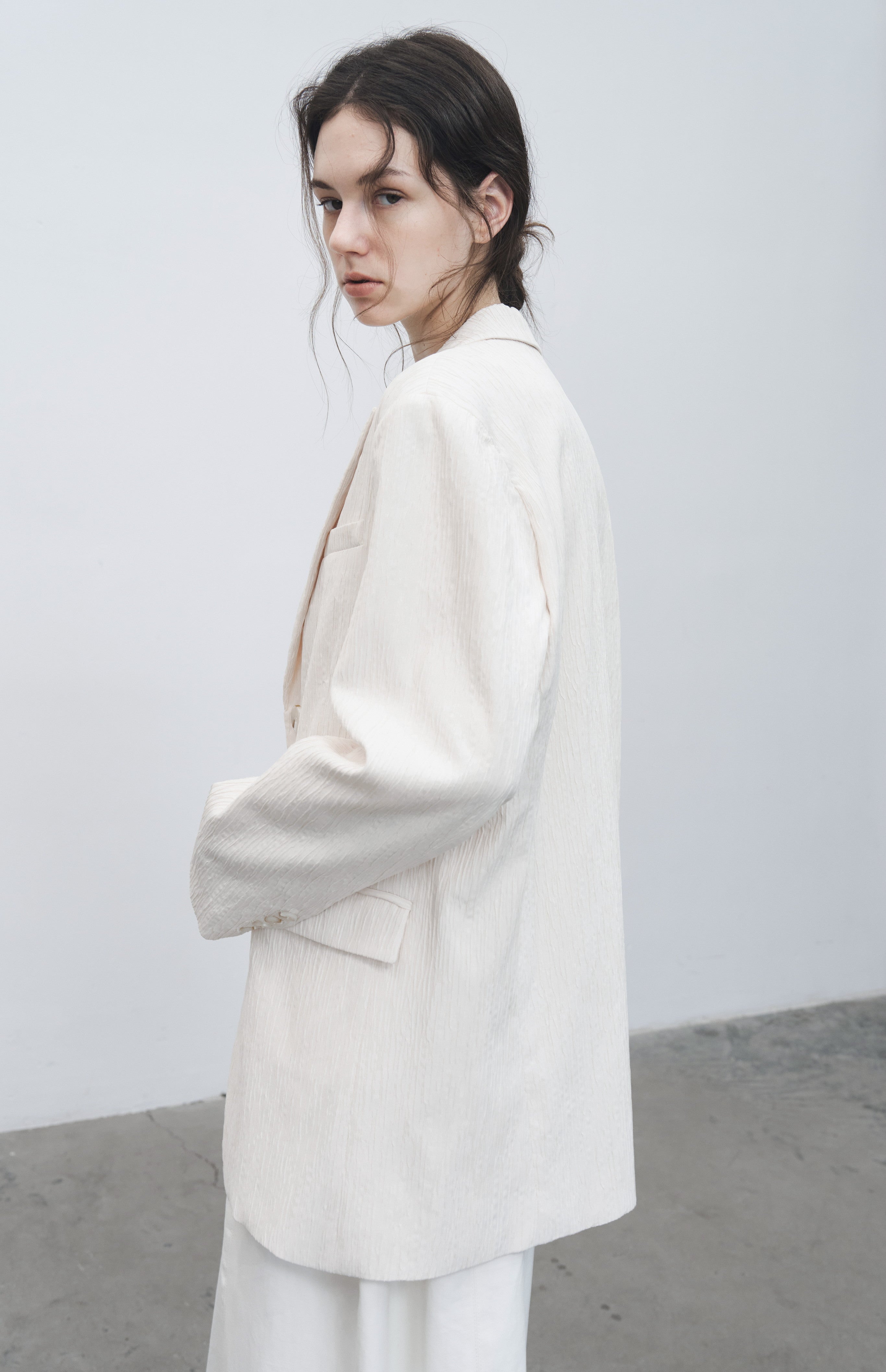 STRIPED WRINKLE WHITE JACKET / ストライプリンクルホワイトジャケット