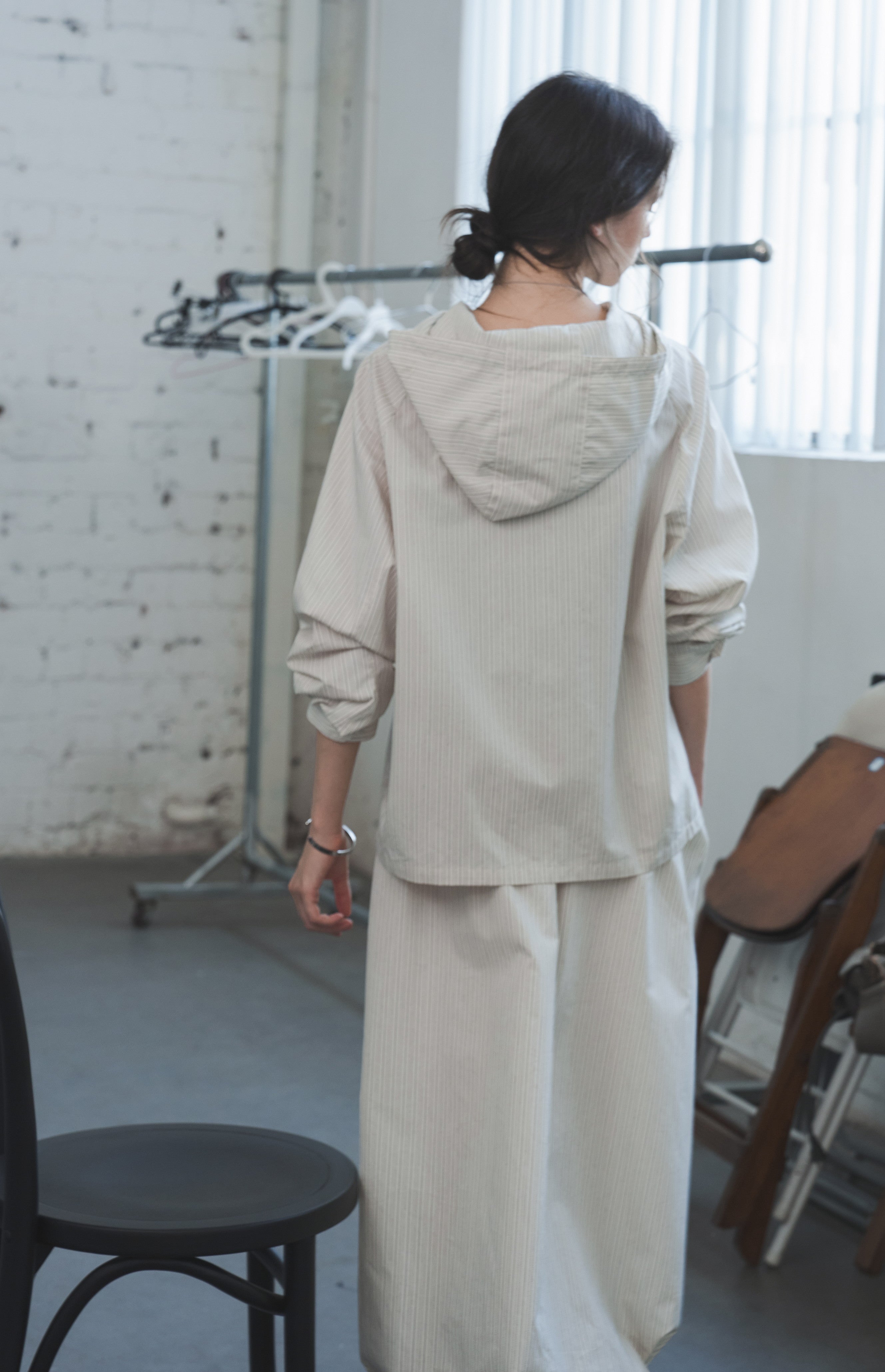 HOODED STRIPE OVERSHIRT / フードストライプオーバーシャツ