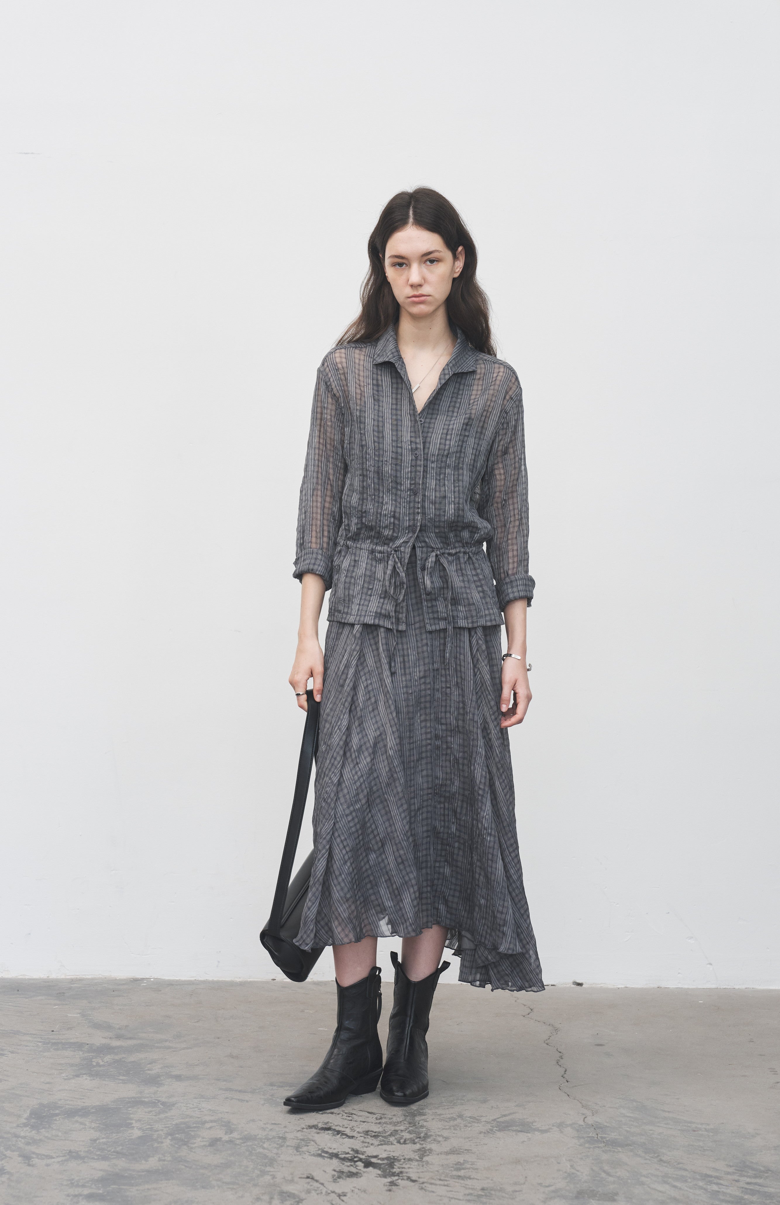 WRINKLED PLAID SHEER SHIRT